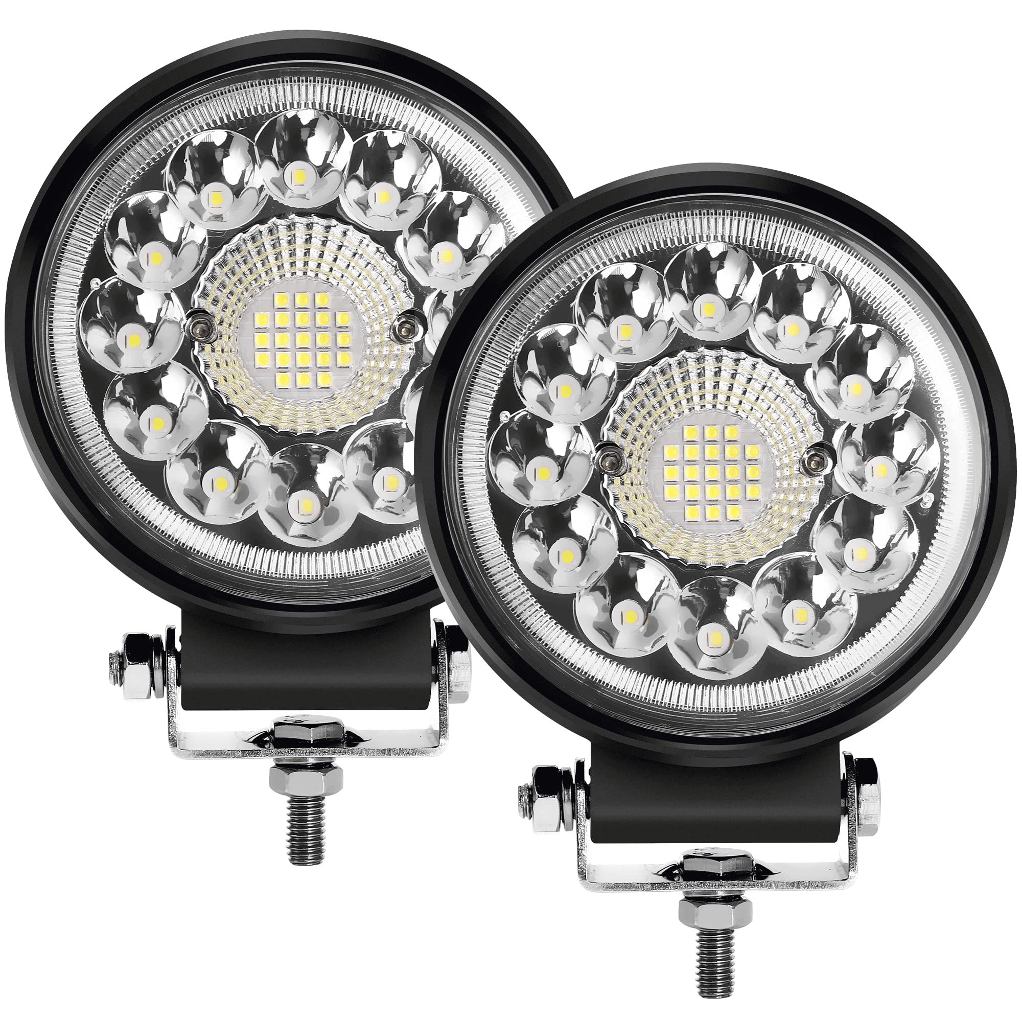 Hozilife Round Led Offroad Lights Pod, Fog Lights, 4.5 Inch 2Pcs Spot Flood Combo Off-Road Lighting Driving Work Light 42W 4200Lm 24/12 Volt Led Lights For Trucks Tractor Atv Utv Boat