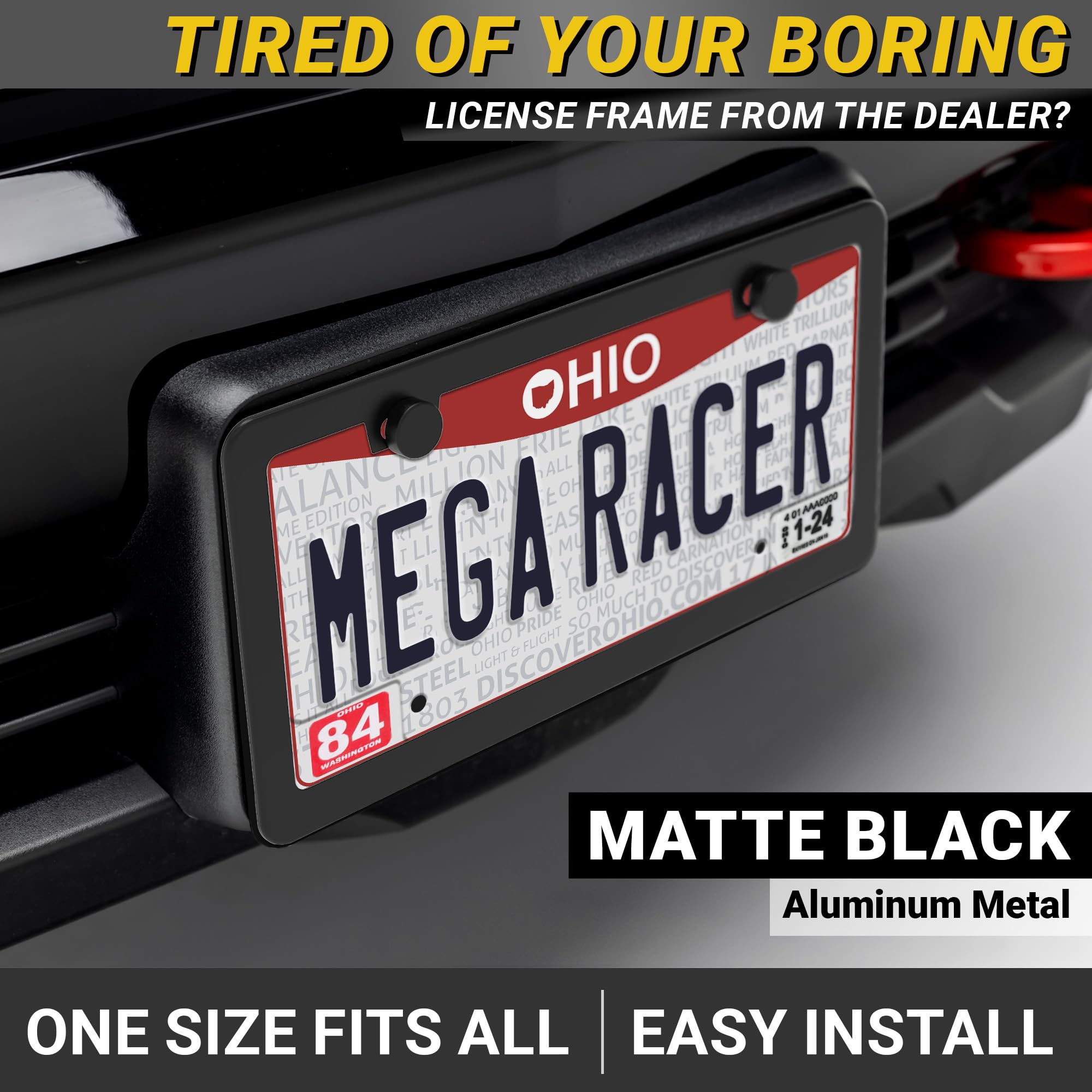 Slim Matte Black License Plate Frame | 1 Pack | Thin Metal Car Plate Frames | Cool Licence Plate Holder For Men Women | Front Or