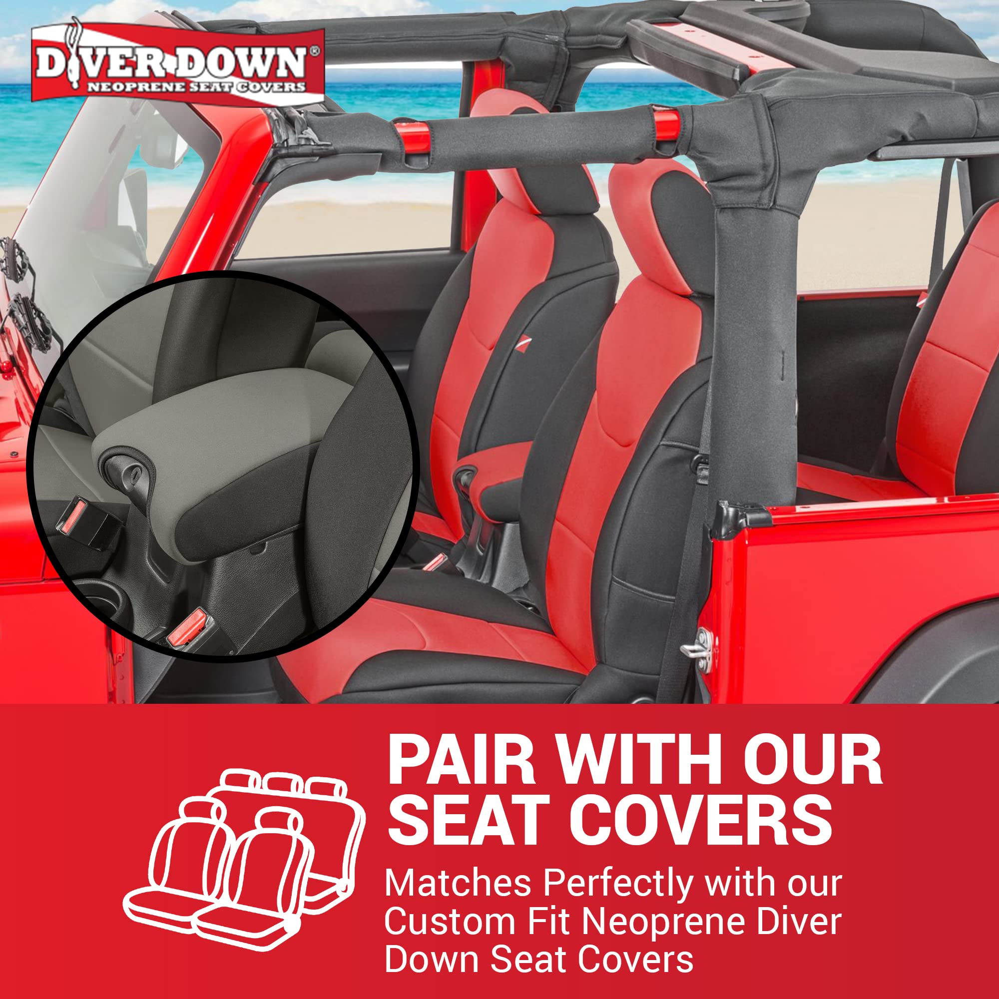 Diver Down Neoprene Center Console Cover - Fits Jeep 2007-2018 Jk Jku Wrangler - Cushioned Armrest Cover - Doesn'T Burn Your Elbow - Tight Custom Fit - Comfortable Foam Armrest Pad (11-18 Blue)