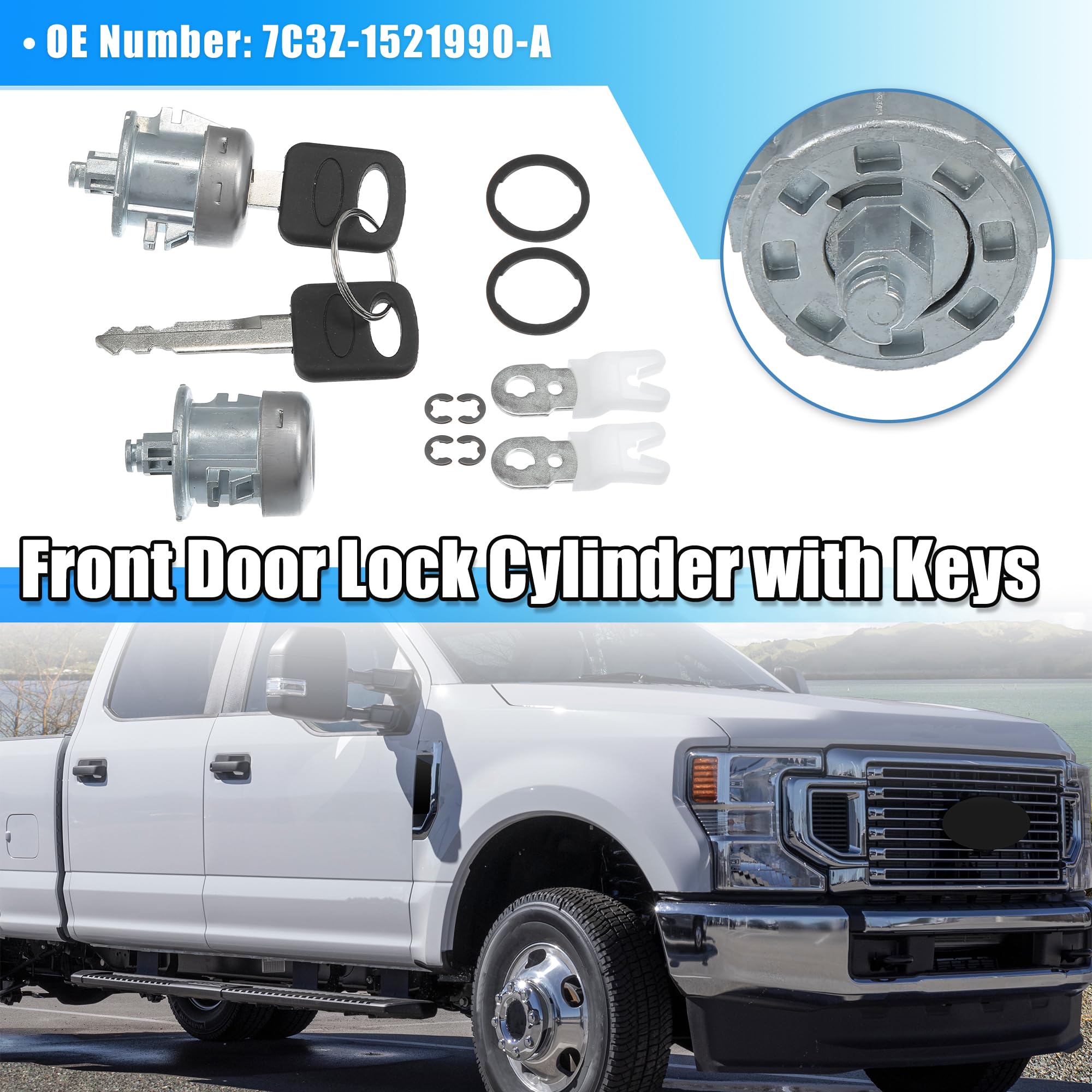 X AUTOHAUX 1 Pair Front Door Lock Cylinder Tumbler w/Key for Ford F150 F250 F350 F450 Explorer Expedition for Ranger E150 E250 E