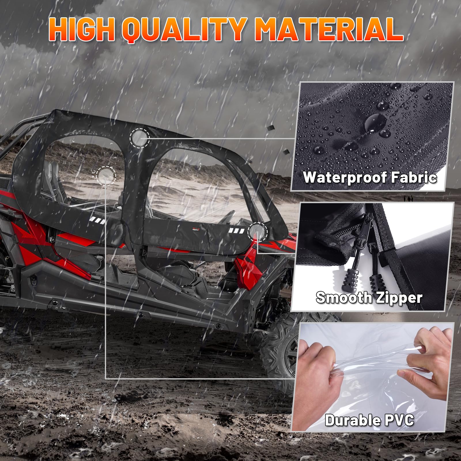 StarknightMT RZR XP4 1000 Cab Enclosure - 4 Seater Soft Windows, Black PVC & Oxford Fabric, Compatible with 2014-2023 RZR Models