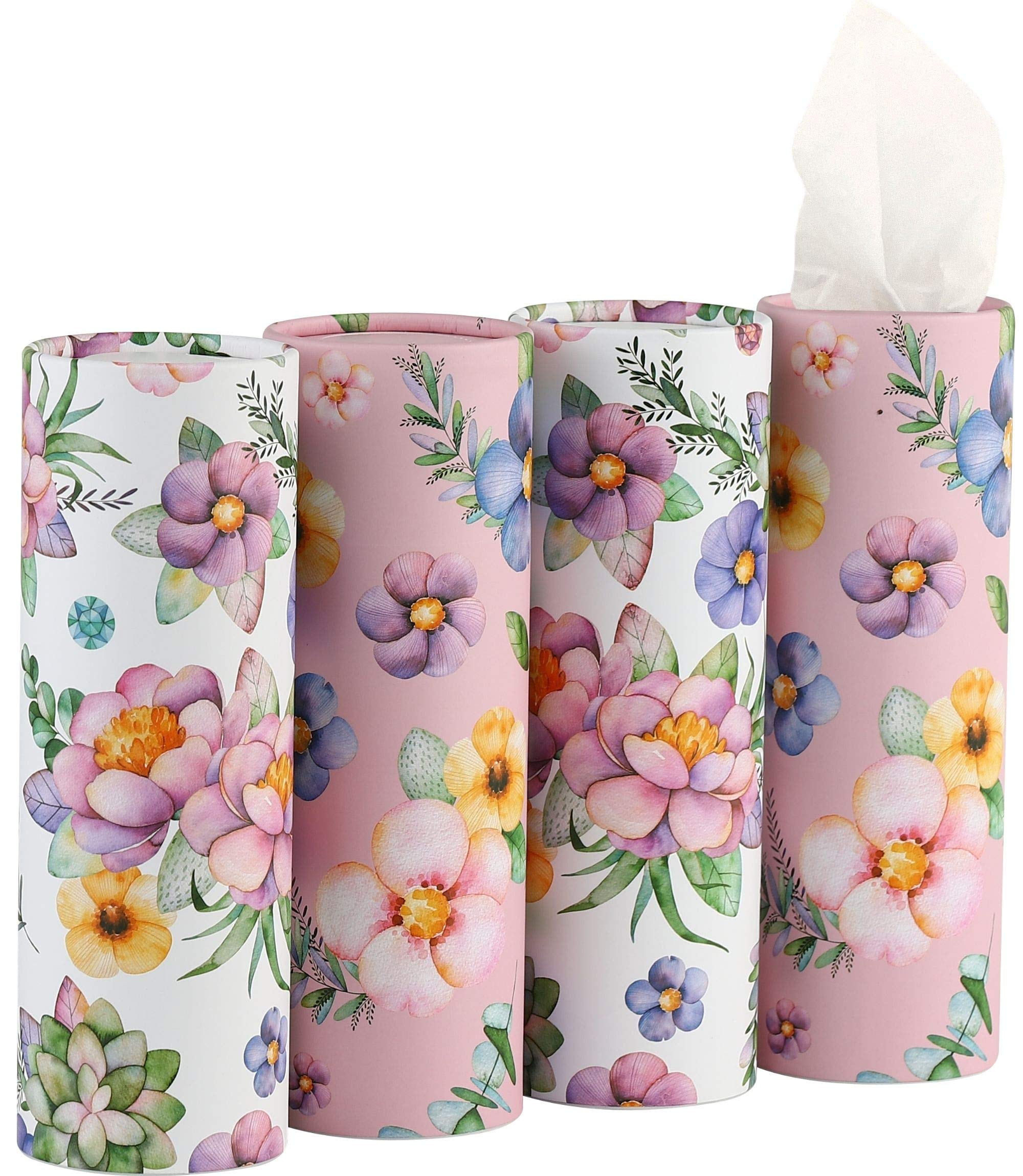 Car Tissues Holder With Facial Tissues - 4 Pk - Travel Tissue Tubes Box Container Perfect Fit For Car Cup Holder Car Tissues Cyl