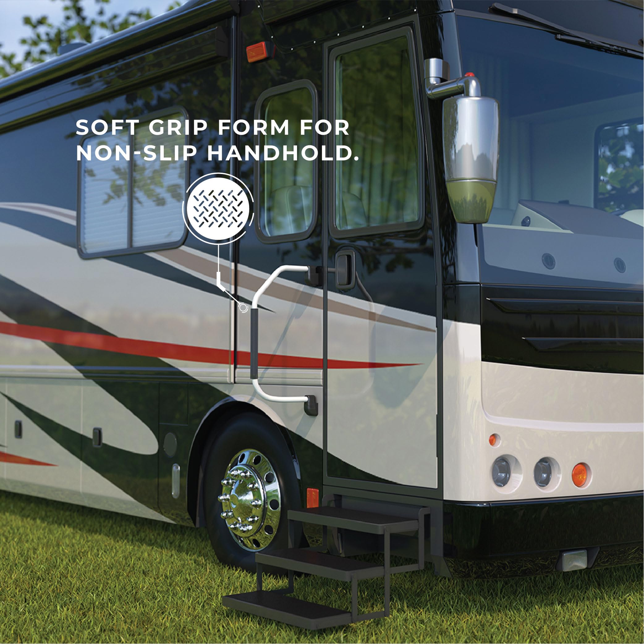 Manufacturers' Select Stow & Go Folding Assist Handle, Black, Aluminum, Model 86472, Comfort-Padded for RVs, 5th Wheels, Trailers