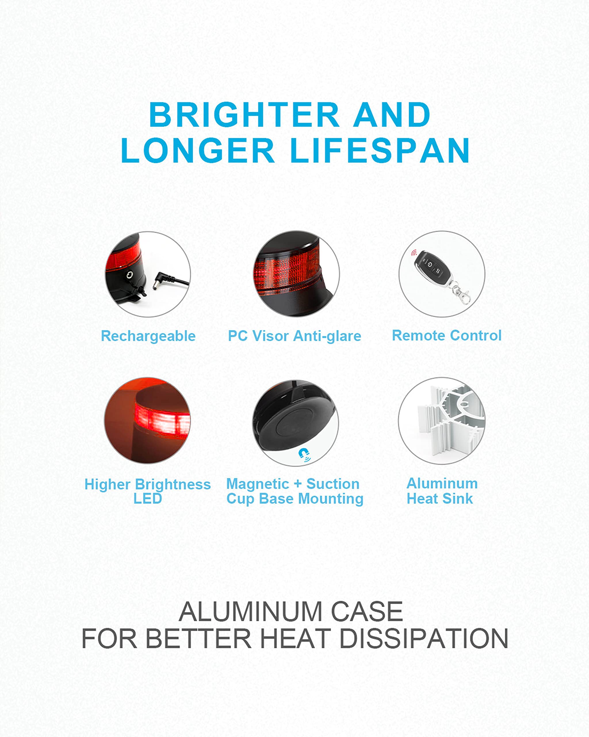 Agrieyes Amber Beacon Light - 4.2 Inch Flashing Safety Light, Red, Remote, Model AG-W16, Permanent/Magnet Mount