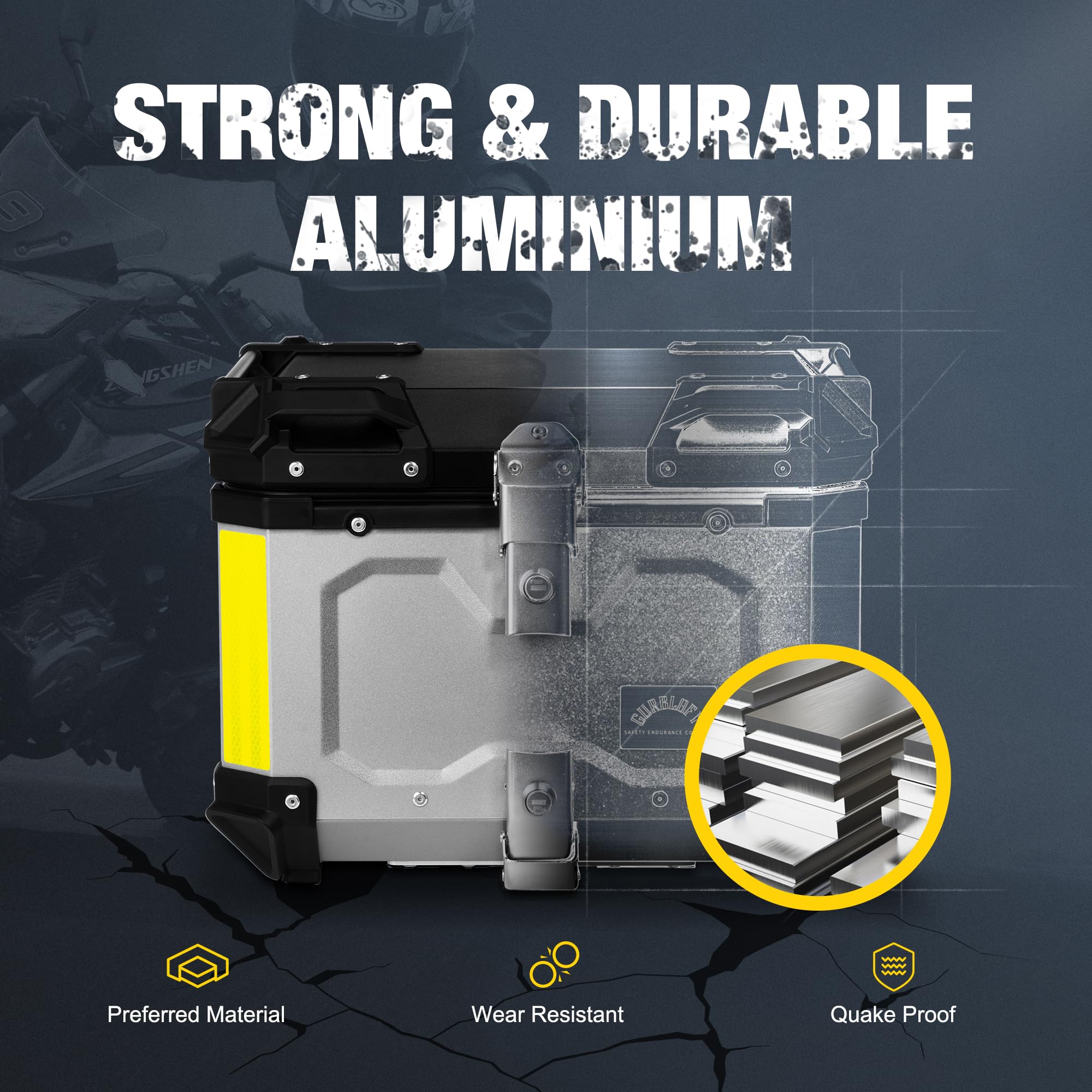 Gurblofy Motorcycle Top Case, 45L Motorcycle Tail Box Bag, Aluminum Motorcycle Trunk with Anti-Theft Lock System, Easy Installat
