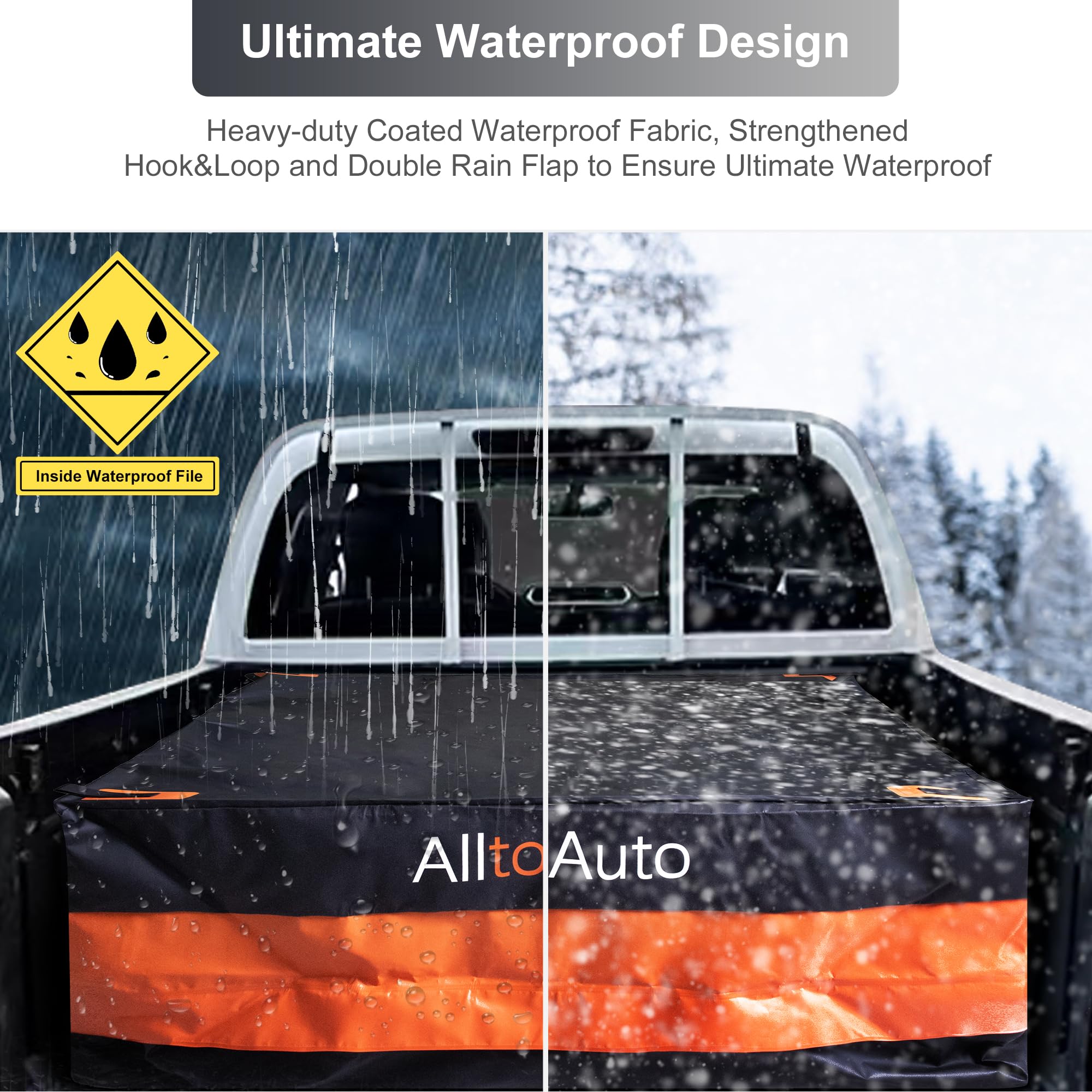 AlltoAuto Truck Bed Cargo Bag XL, 38 CU FT, 100% Waterproof PVC, Black & Orange, Fits Any Truck