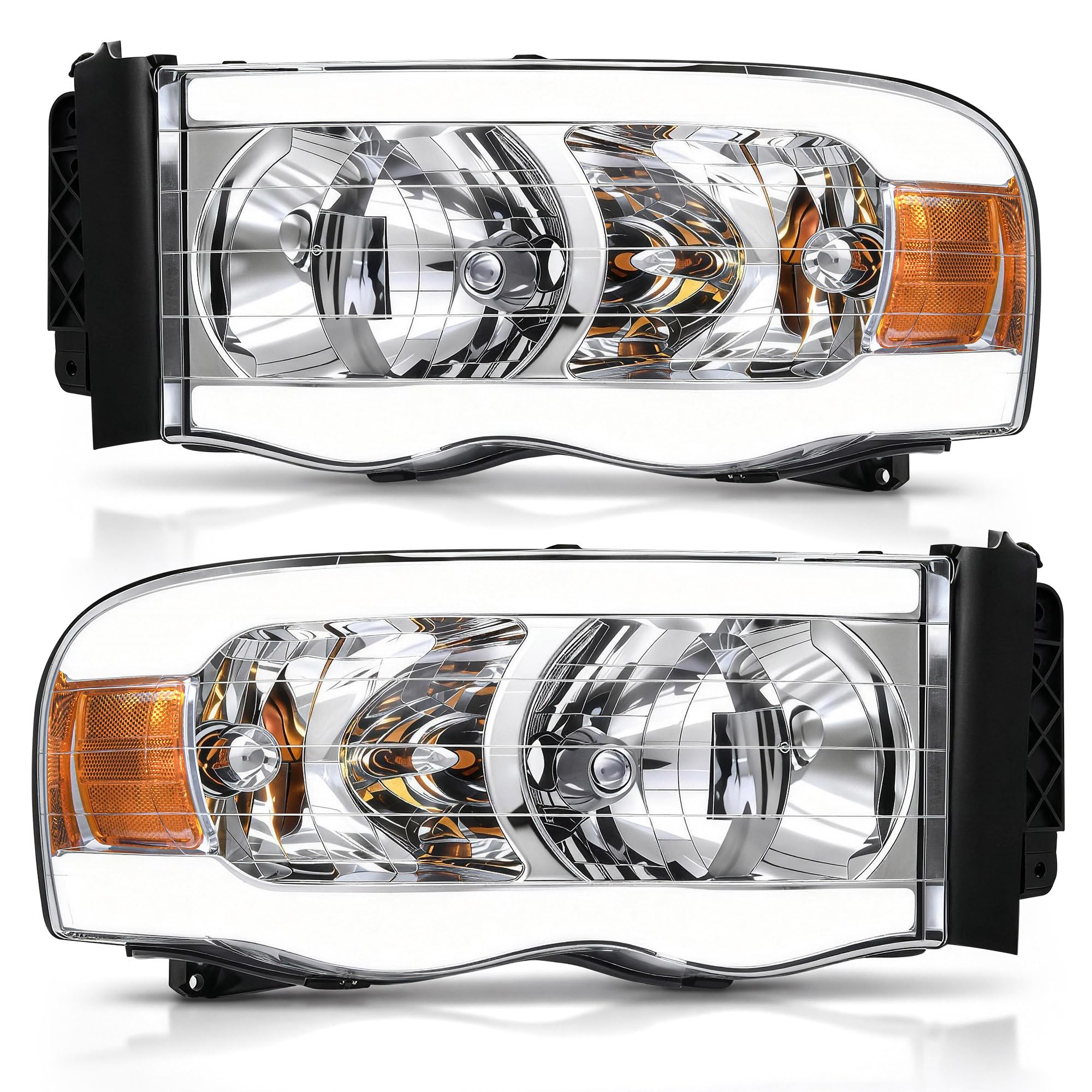 AUTOSAVER88 LED DRL Headlight Assembly kit Compatible with 2002-2005 Dodge Ram 1500/2003-2005 Dodge Ram 2500 3500 Headlamp Repla