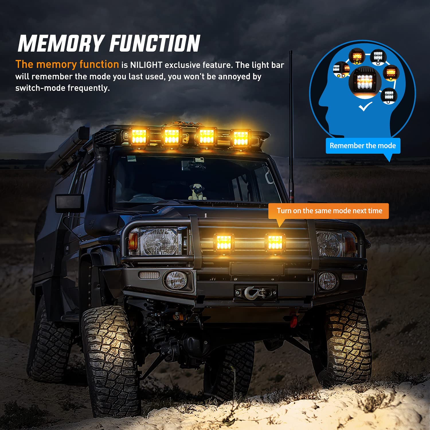Nilight 2Pcs 42W Led Pods Light 3Inch Cubes Amber White Strobe 6 Modes Memory Function Off-Road Truck Car Atv Suv Cabin Boat Wit