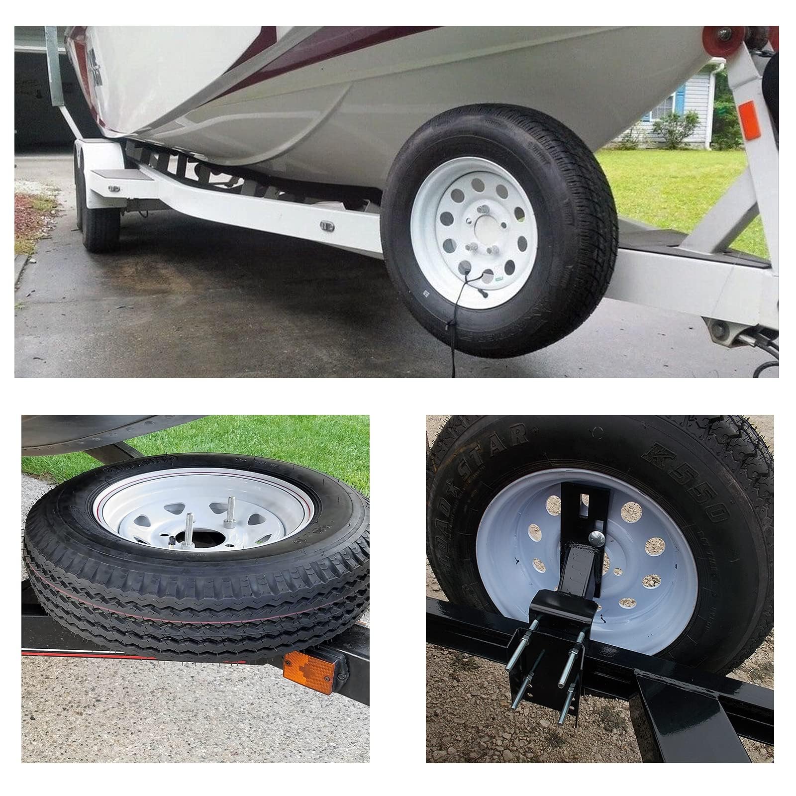 Qualward Spare Tire Mount Bracket, Steel Black Carrier for 4-4.75 Inch Wheels, Fits Most 4/5/6 Lugs Bolt Patterns
