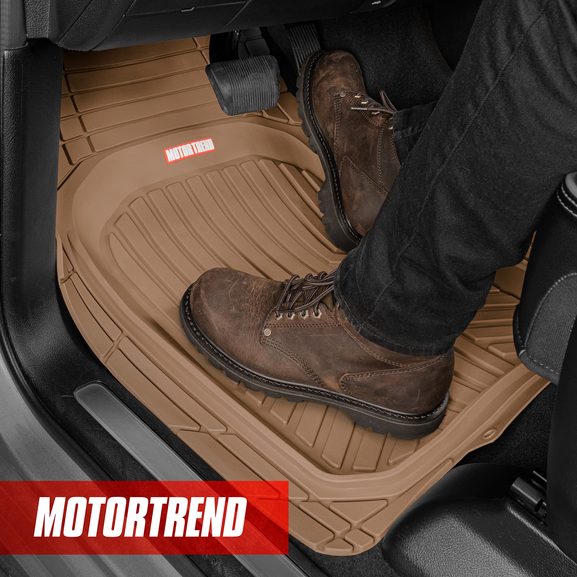 Motor Trend Deepdish Floor Mats For Cars Full Set, All-Weather Rubber Automotive Floor Mats, Performance Plus Heavy Duty Car Mat