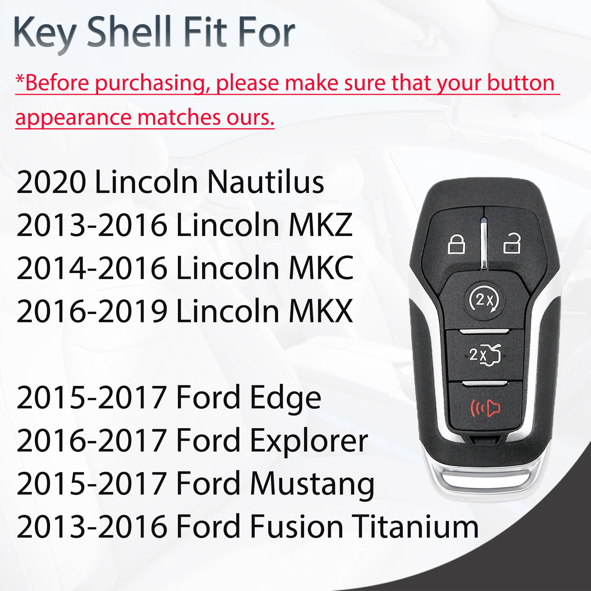 SUPALAND Key Fob Shell Case Replacement Fits for Ford Mustang Fusion Edge Explorer F150 F250 F350 Lincoln MKZ MKX MKC 2014-2017