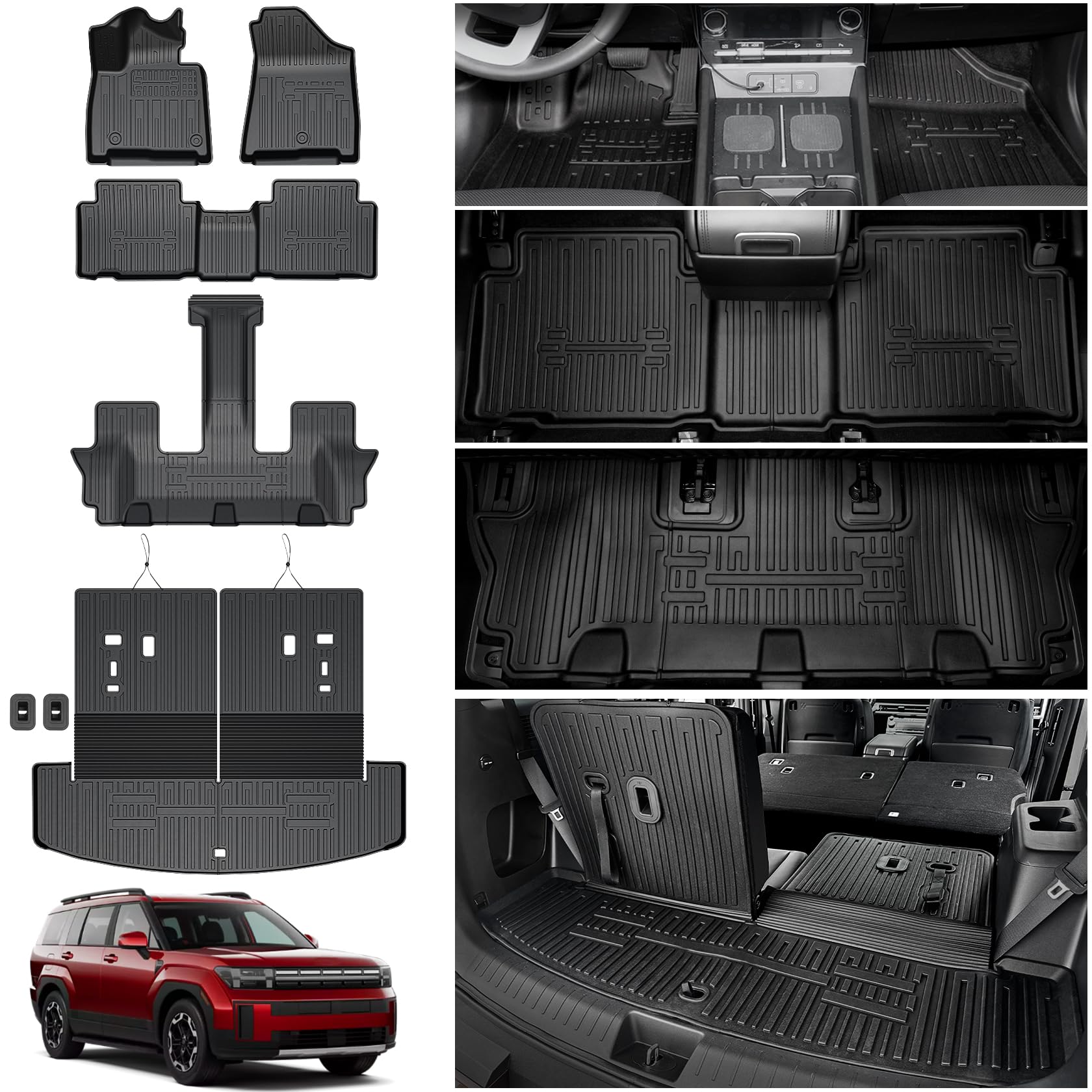 Houclemic Floor Mats For 2024 2025 Hyundai Santa Fe-All Weather Cargo Mat With Backrest Mat For 2025 Hyundai Santa Fe Calligraph