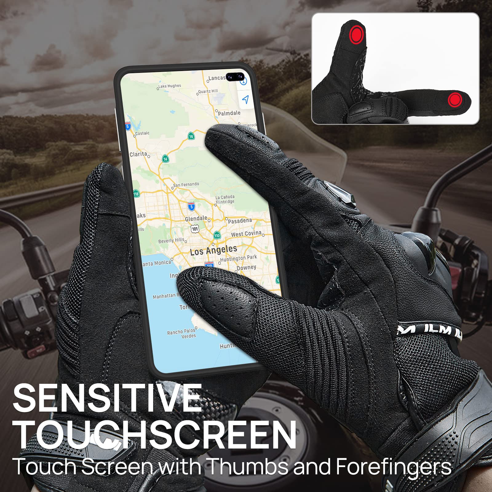 Ilm Motorcycle Gloves For Men And Women Touchscreen Riding Gloves Motorbike Motocross Dirt Bike Atv Model-Wd01(Black,Large)