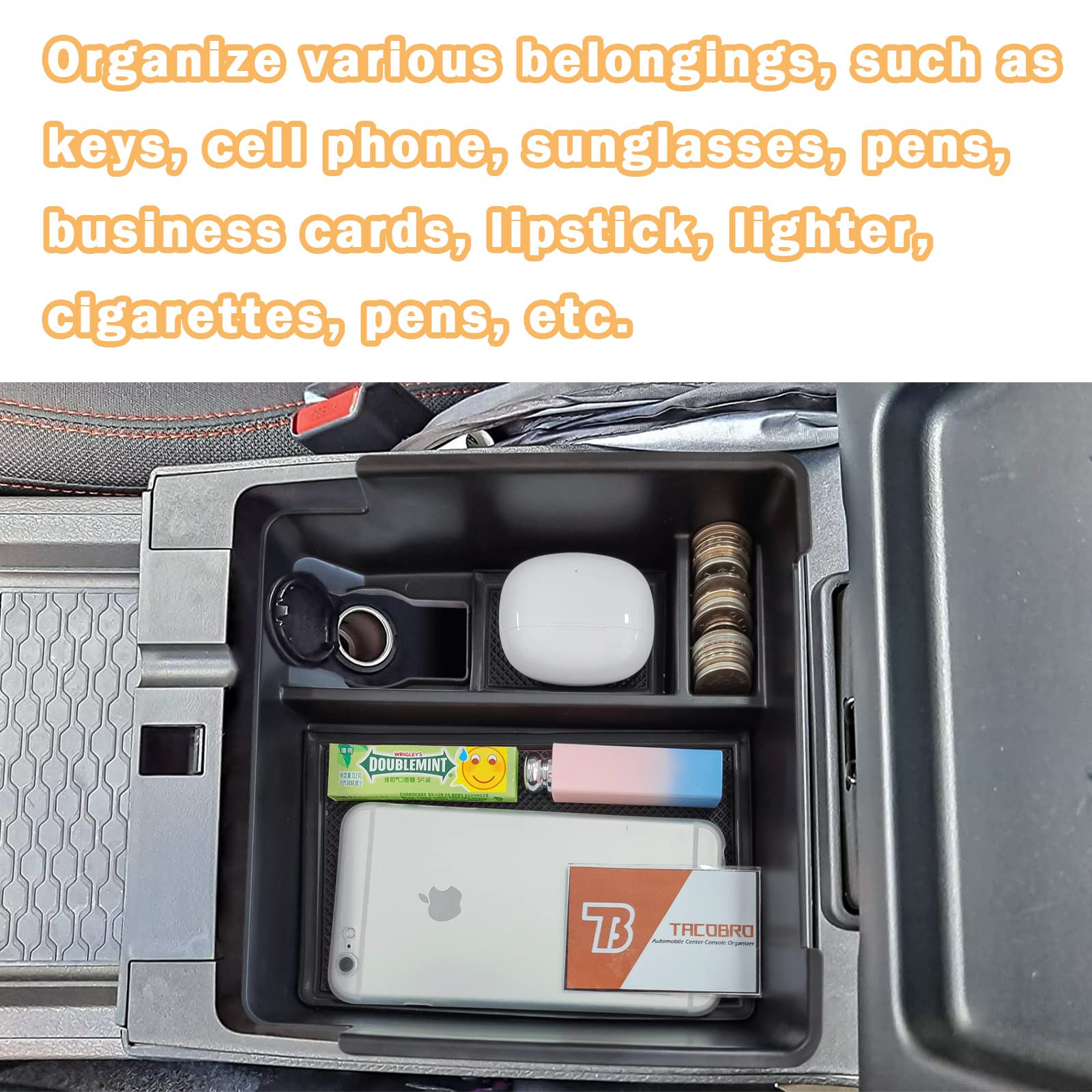 TACOBRO Center Console Organizer for Nissan Frontier 2022-2025, ABS Insert, Black Trim, Pickup Truck Armrest Storage Box