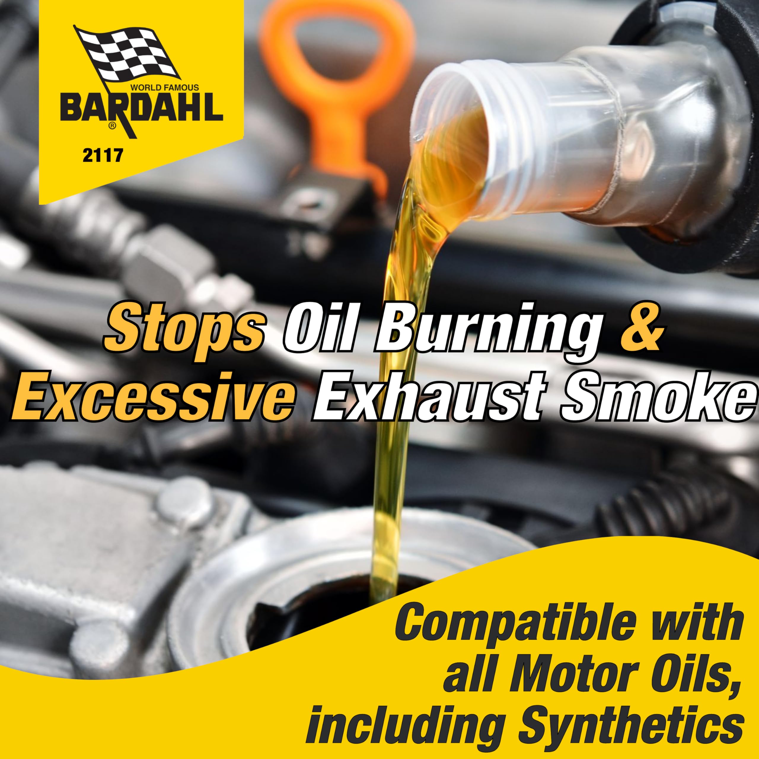 Bardahl 2117 NoSmoke + StopLeak Motor Oil Additive - 16 fl oz, Synthetic Formula, Engine Oil Leak Sealer, Reduces Smoke & Noise