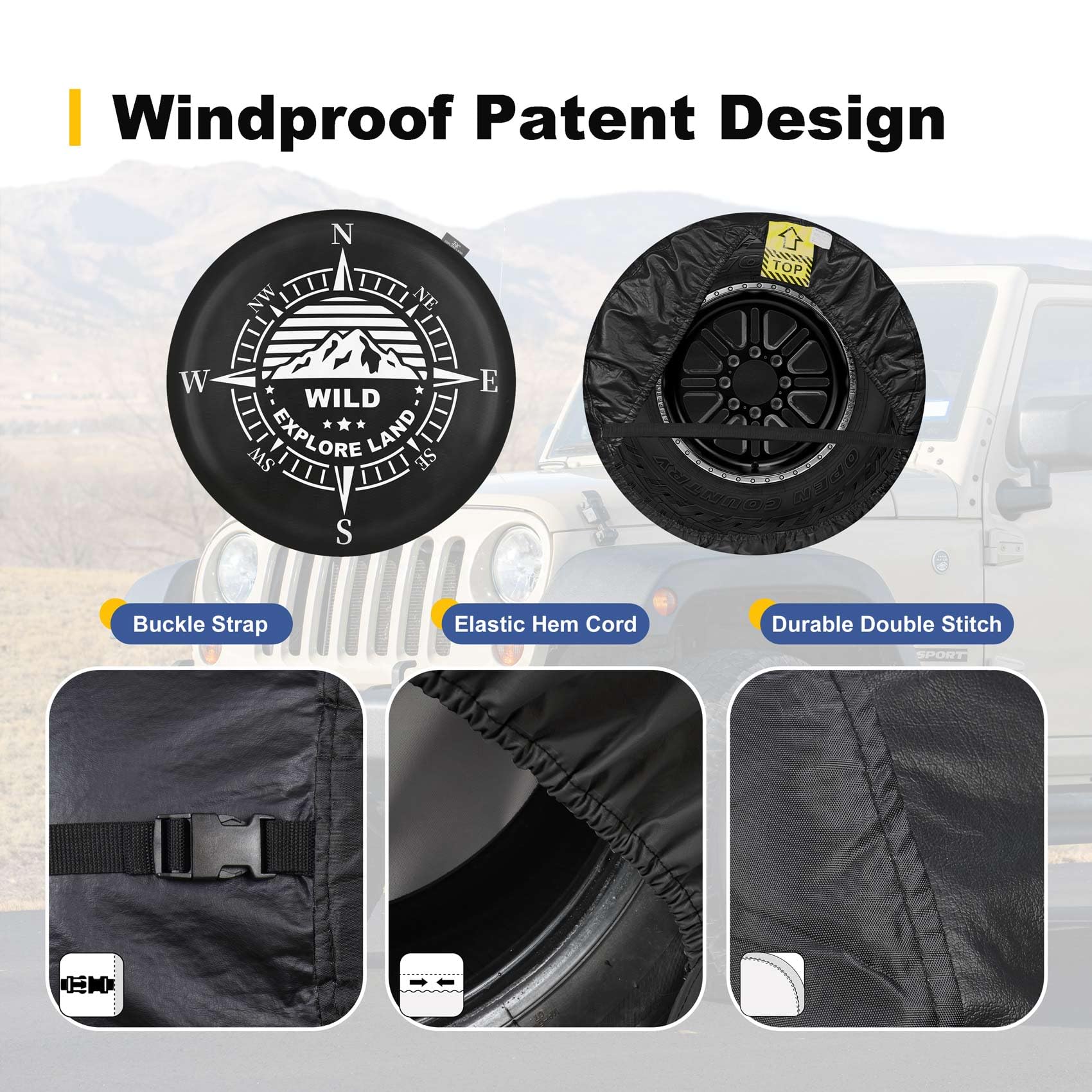 Explore Land 30-33 Inch Spare Tire Cover Fit Trailer, Rv, Suv, Truck, Tough Tire Wheel Soft Cover, Compass