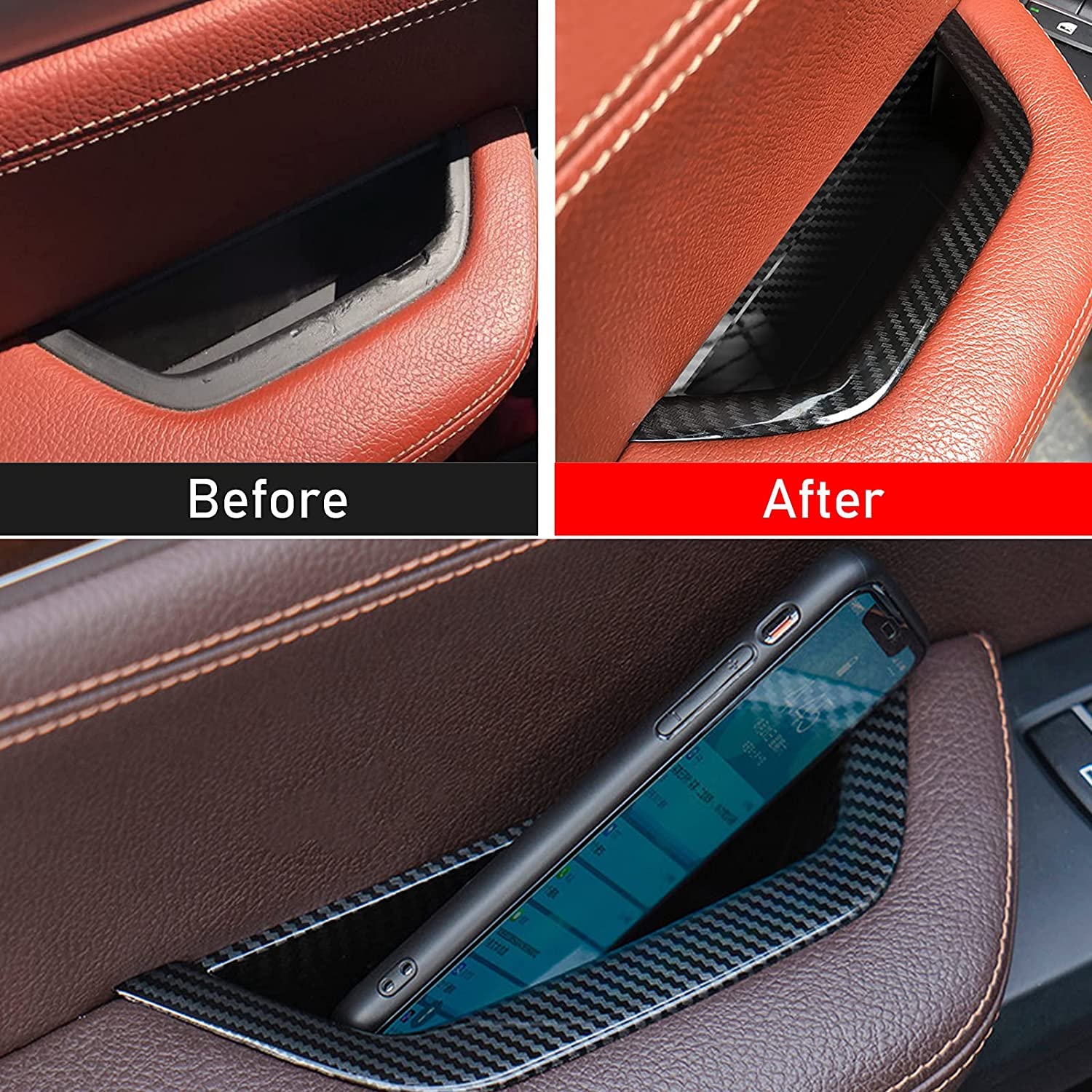 Jaronx Compatible With Bmw X3/X4 Door Handle, Carbon Fiber Pattern Driver Side Door Handle Cover Armrest Handle Cover Door Handle Compartment Compatible With Bmw X3 F25 2010-2016, X4 F26 2014-2017