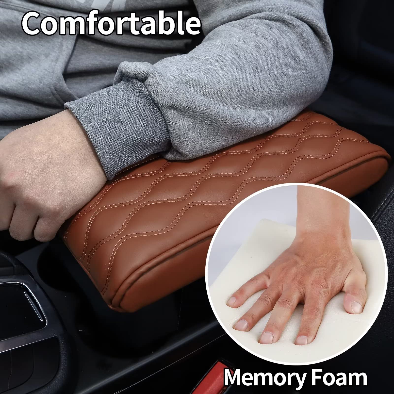 Qzhiren Car Center Console Cover-Armrest Box Mat,Memory Foam Leather Arm Rest Covering Car, Arm Rest Cushion For Suv/Truck/Vehic