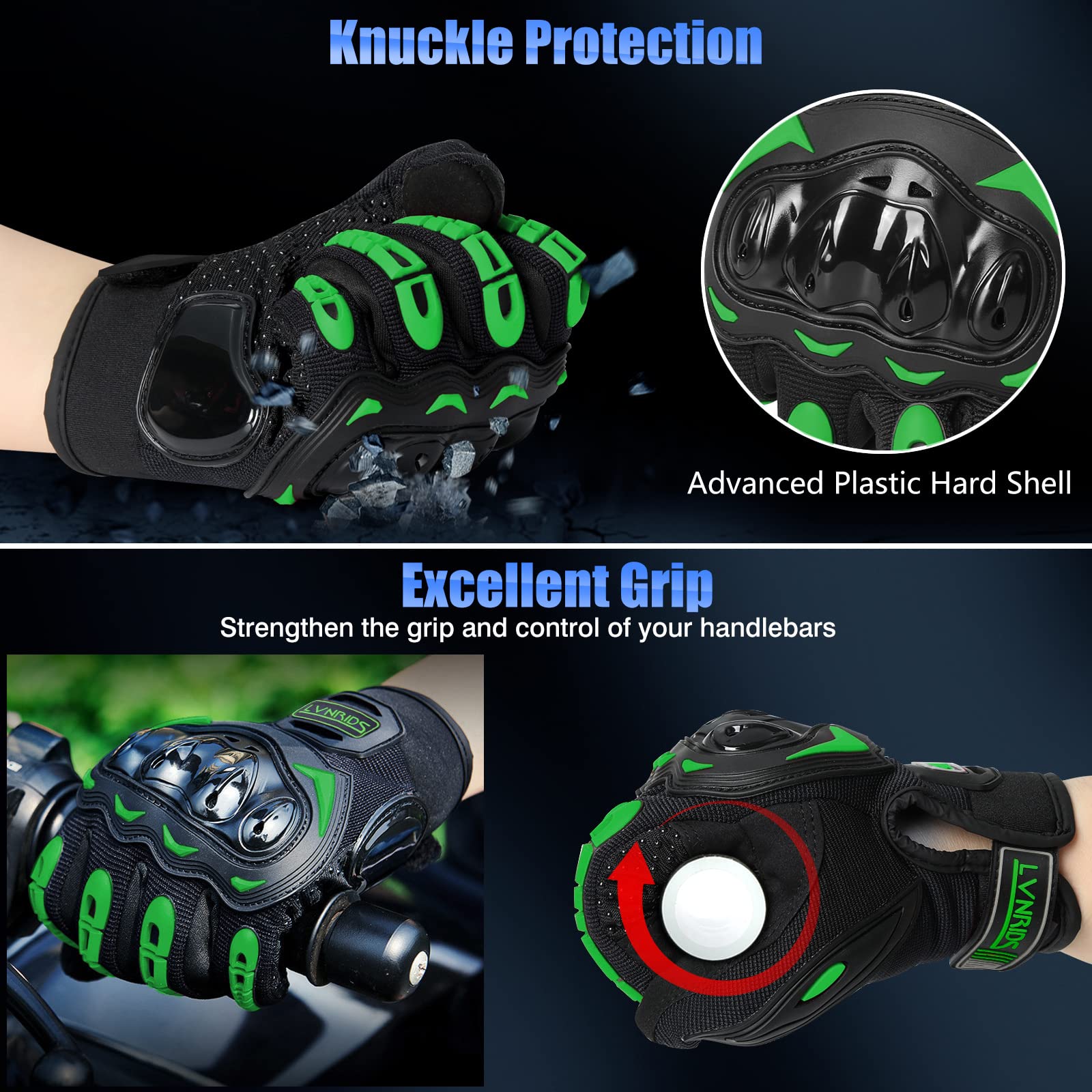 Lvnrids Motorcycle Gloves With Touchscreen Men And Women Racing Gloves For Motocross Bmx Atv Mtb Riding Cycling Green Xl