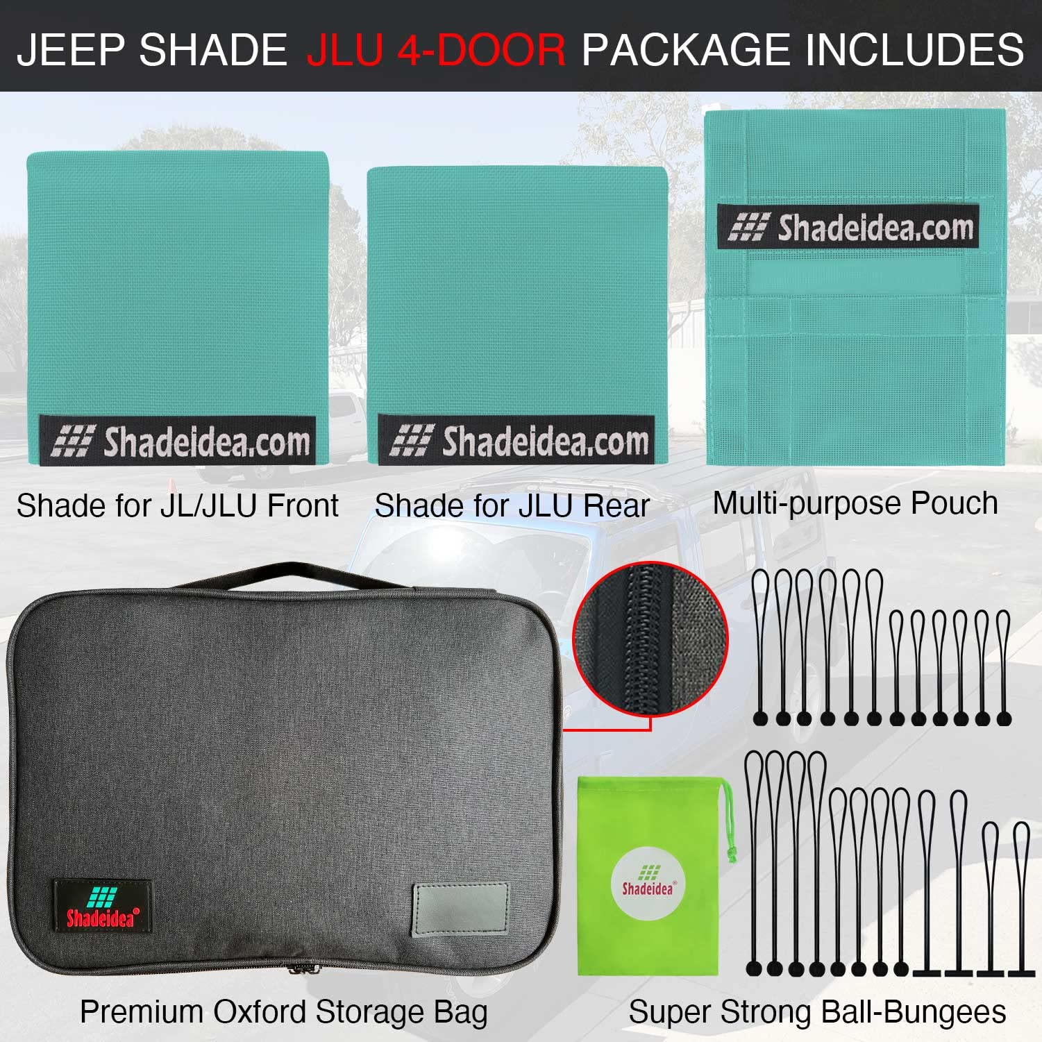 Shadeidea Sun Shade Top For Jeep Wrangler Jl Unlimited (2018-2023) 4 Door Front And Rear 2 Piece-Tiff Blue Mesh Screen Sunshade
