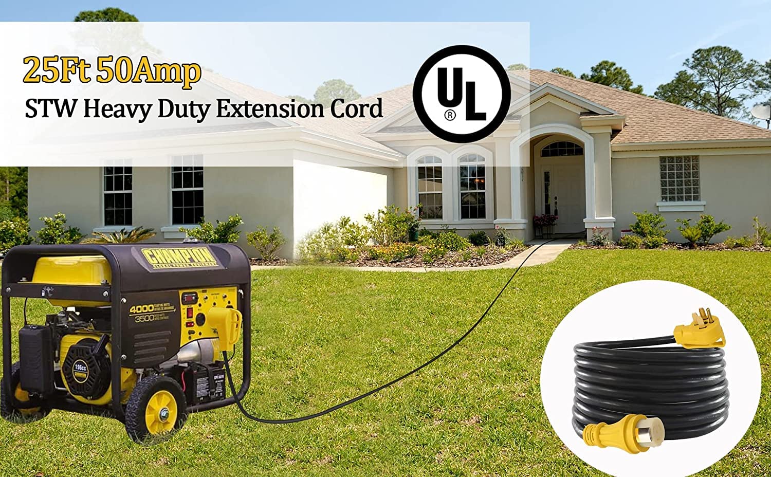 S7 50Ft 50Amp Stw Heavy Duty Rv Extension Cord With Additional Ring,14-50P Male And Ss2-50R Twist-Locking Female,6Awg/3C + 8Awg/