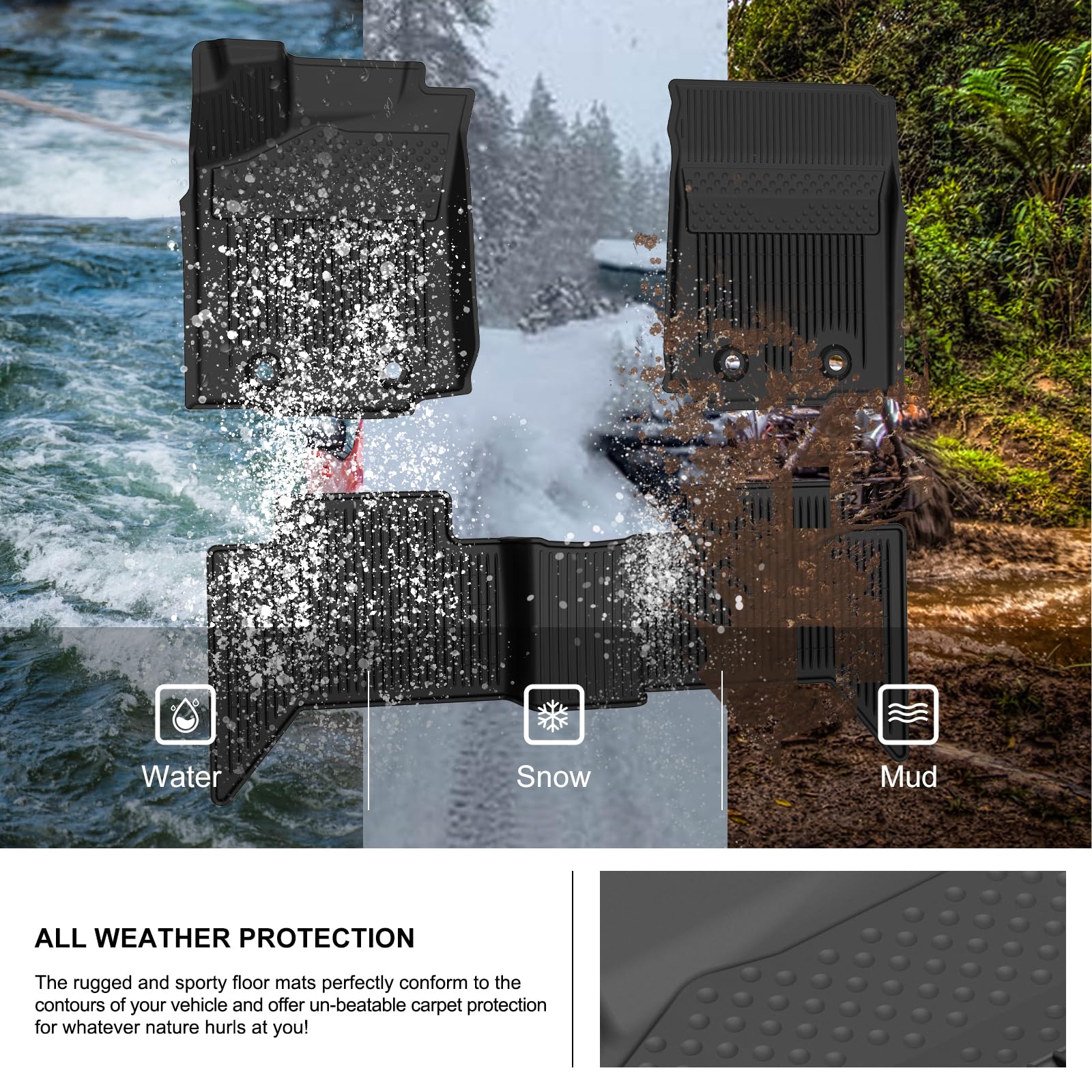Kiwi Master Floor Mats For 2018-2023 Toyota Tacoma Double Cab Crew Cab All Weather Mat Liners Front & 2Nd 2 Row Seat Tpe Slush L