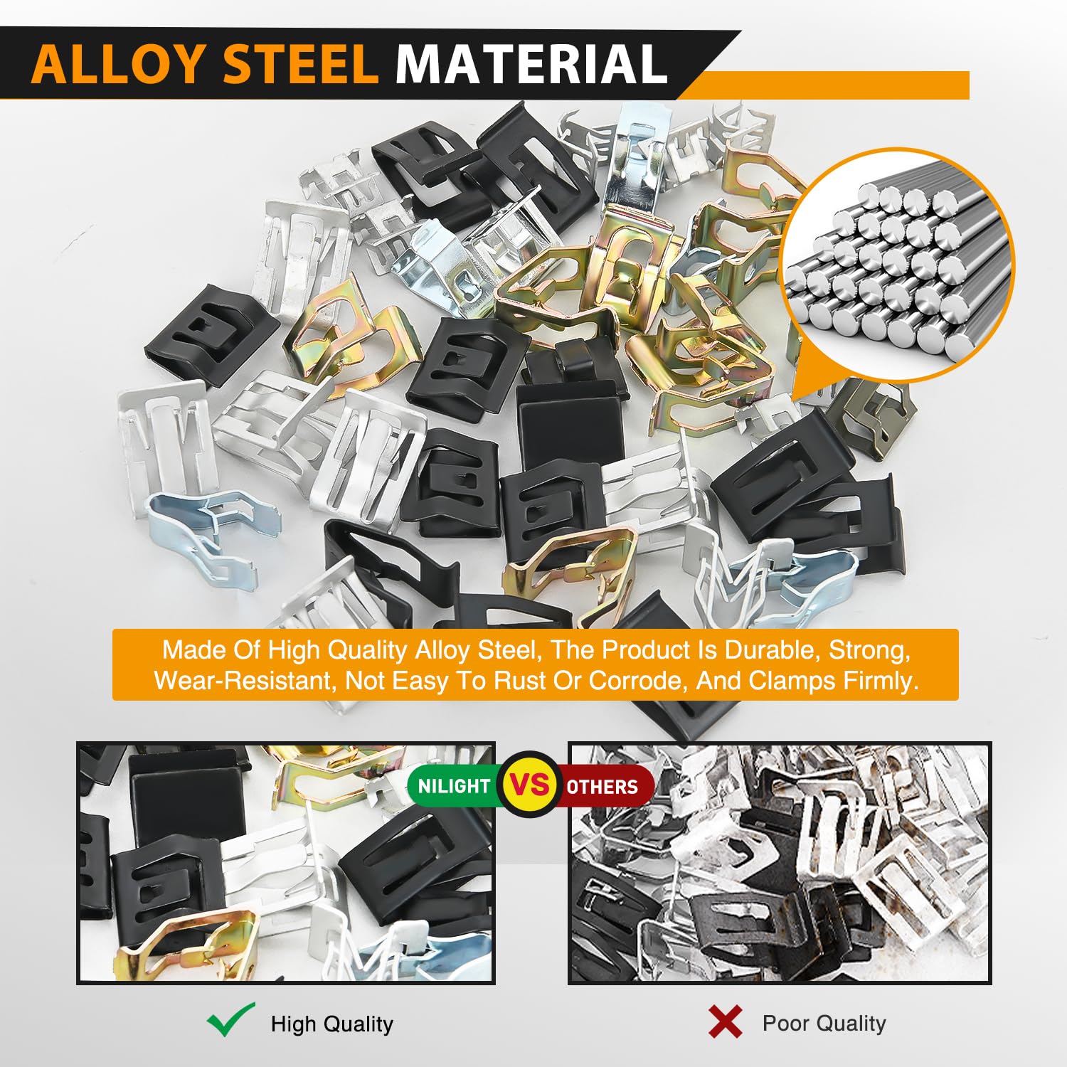 GOOACC Metal Trim Clips, 100Pcs Spring Moulding Fasteners, Compatible with VW Audi GTI, Jetta, Passat, Model GRC-354