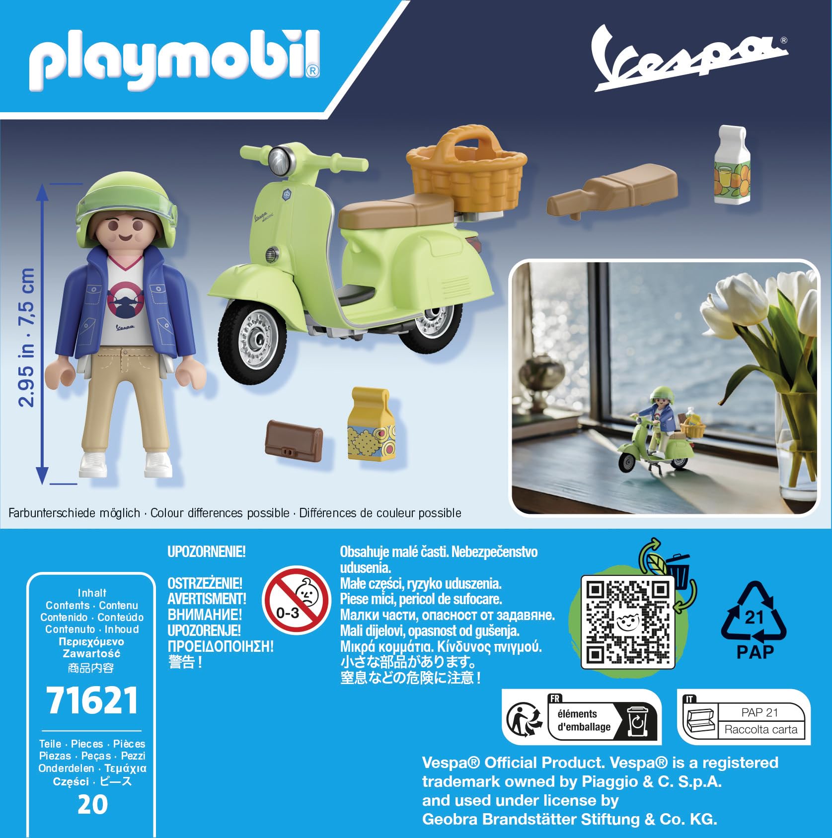 PLAYMOBIL 1969 Vespa 150 Sprint Veloce Model 71622, Light Green, Multi-coloured, Plastic, Includes Accessories for Collectors