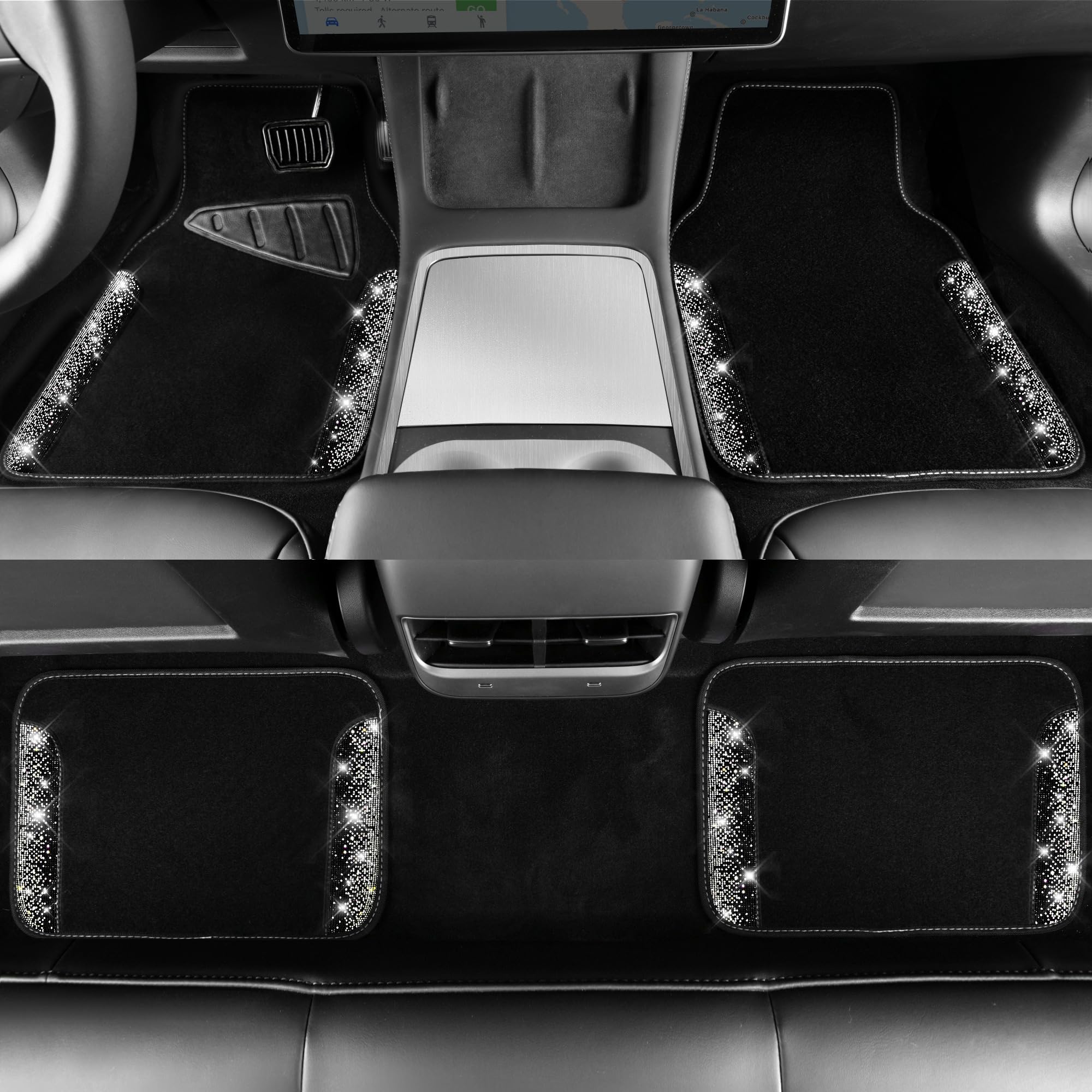 Car Pass Bling Car Mats Shining Diamond Carpet Crystal Rhinestone Sparkly Glitter Floor Mats With Anti-Slip Pvc Pad Universal Fi