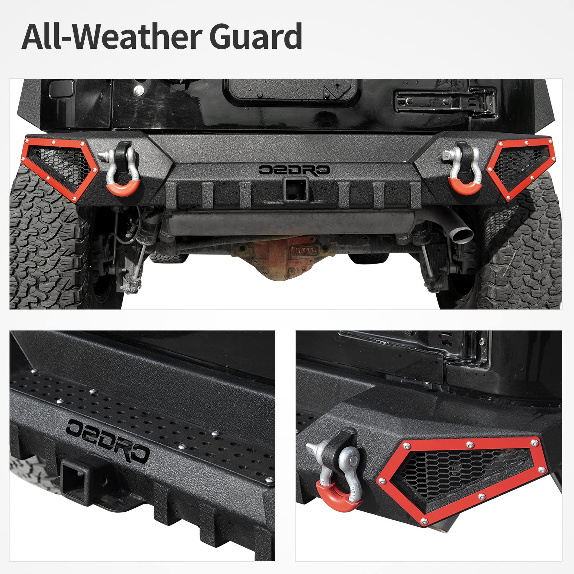 oEdRo Off Road Rear Bumper for 2007-2018 Jeep Wrangler JK, Full Width, Carbon Steel, Red, Model OETEWB-0015