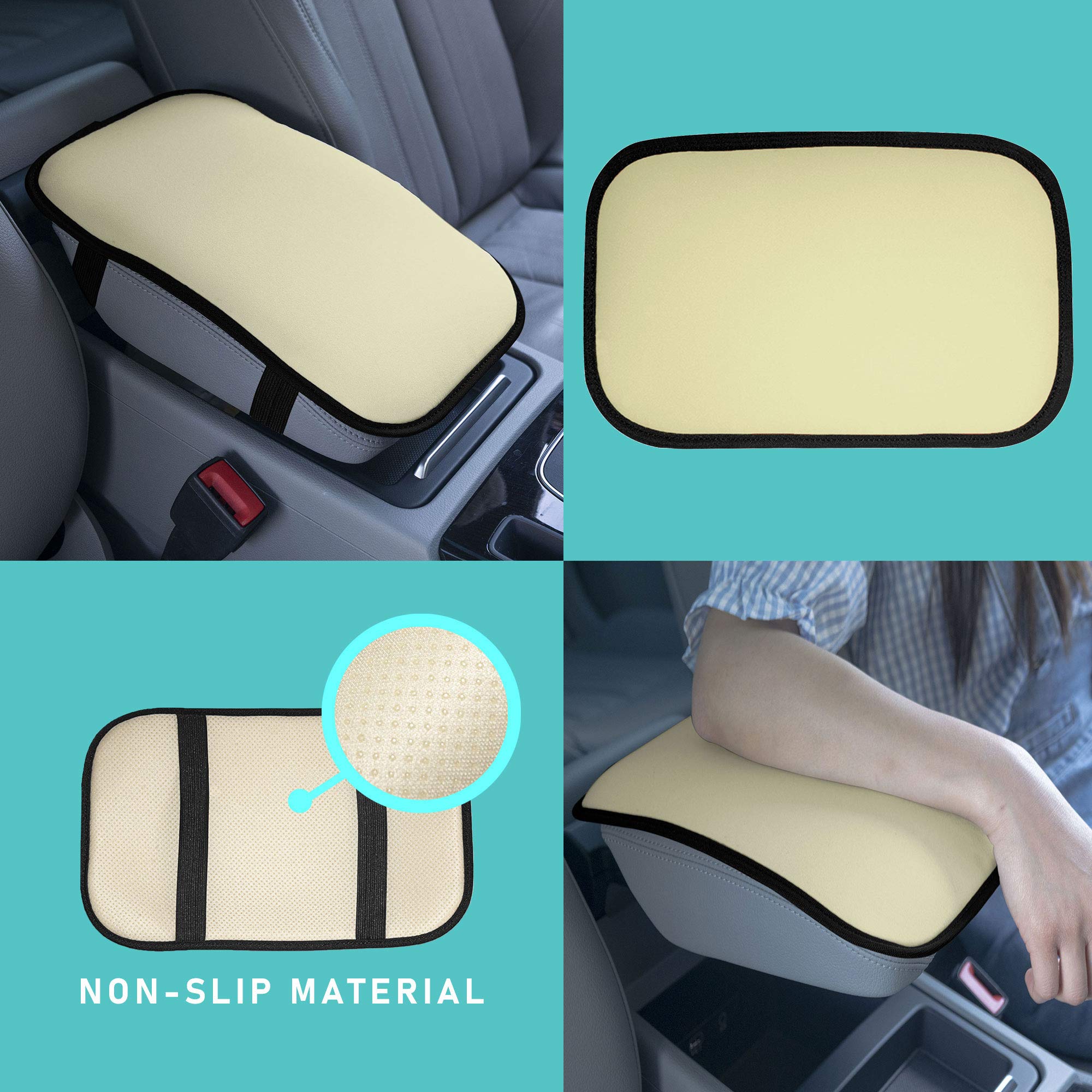 Fh Group Faux Leather Center Console Armrest Cushion, Luxury Seat Box Cover Protector Fits Most Cars, Suvs, And Trucks Beige