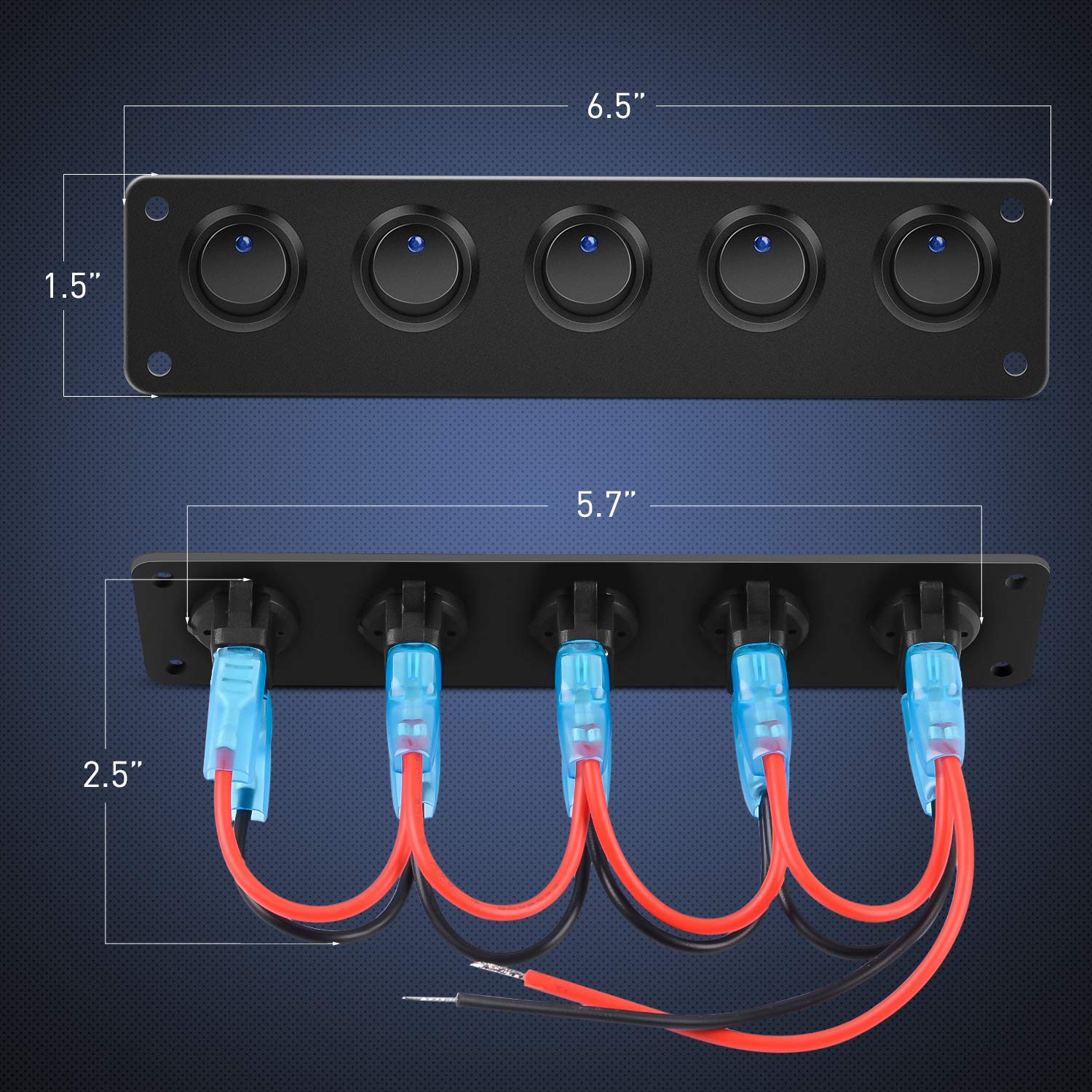 Nilight 5 Gang 3 Pin Rocker Switch Panel Waterproof On-Off Toggle Switches for Car Vehicle Trailer Truck SUV Marine Boat RV Ship