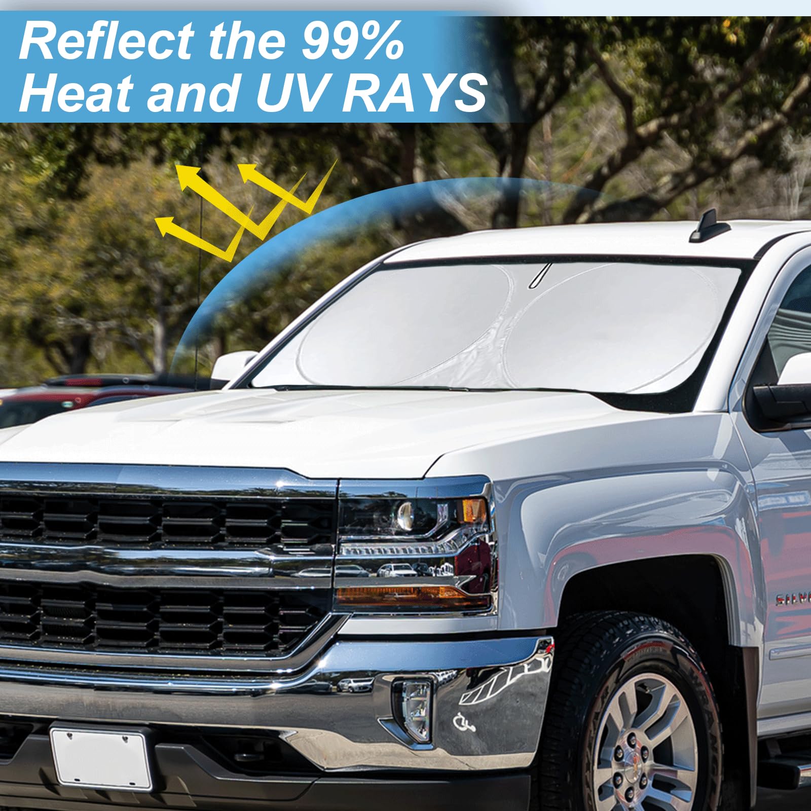 For Silverado Windshield Sun Shade Sunshade For 2019-2025 Chevy Silverado 1500 Truck Accessories Regular Cab, Crew Cab, Double C