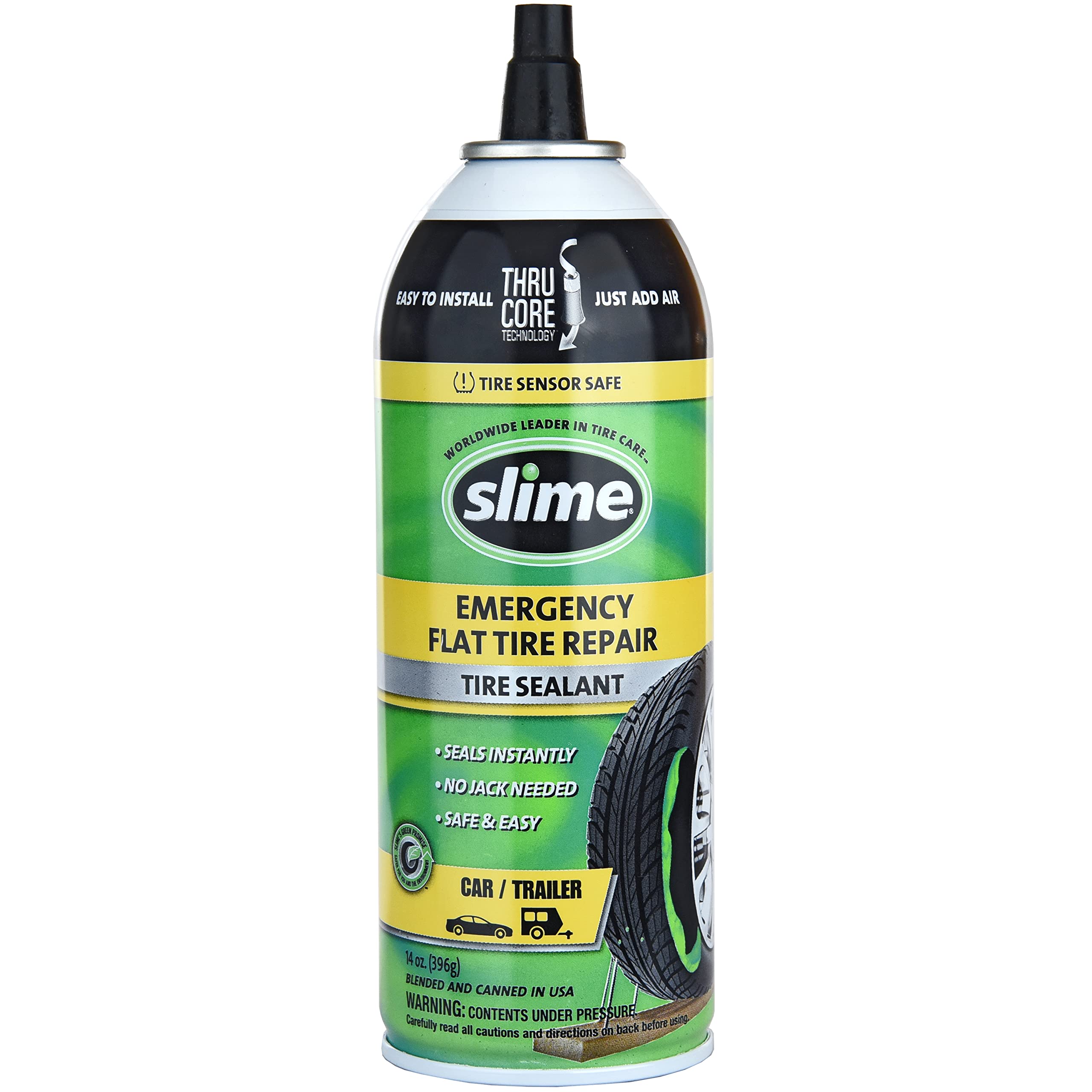 Slime 60186 Flat Tire Puncture Repair Sealant, Emergency Repair for Highway Vehicles, Suitable for Cars/Trailers, Non-Toxic, eco