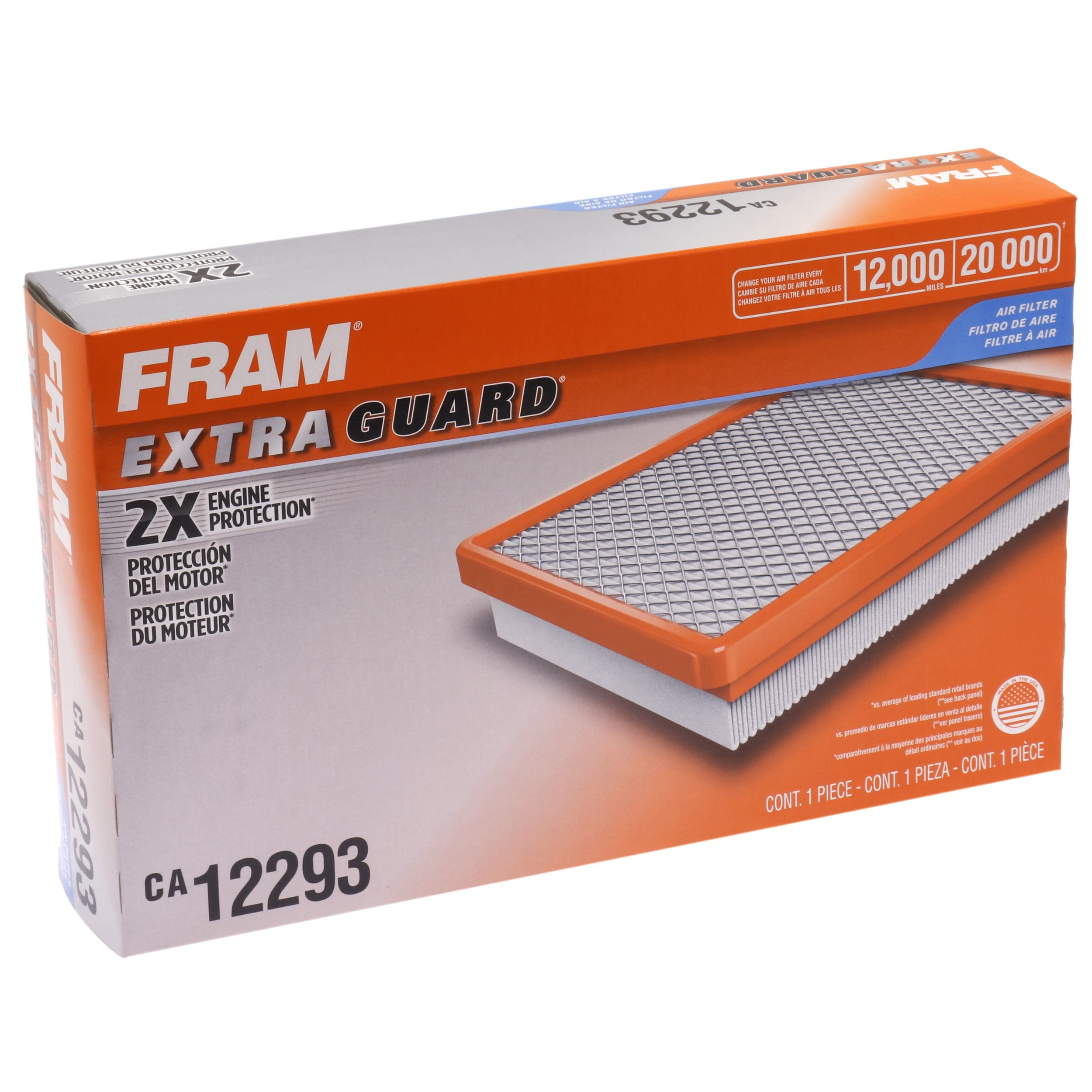 Fram Extra Guard Ca12293 Replacement Engine Air Filter For Select Volkswagen Models, Provides Up To 12 Months Or 12,000 Miles Fi