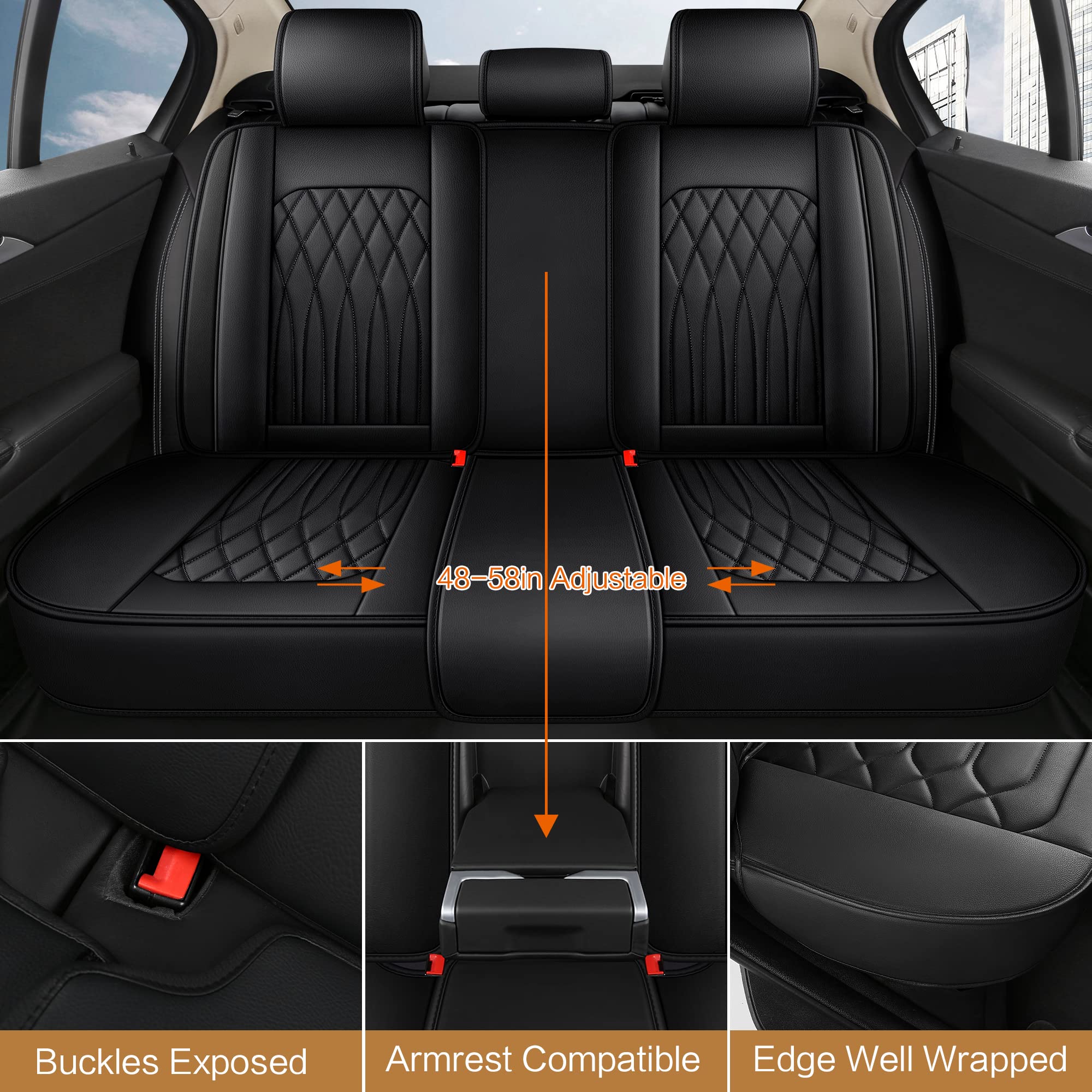 Pariitadin Leather Car Seat Covers Full Set, Waterproof Faux Leather Seat Covers For Cars, Non-Slip Car Interior Covers Universa