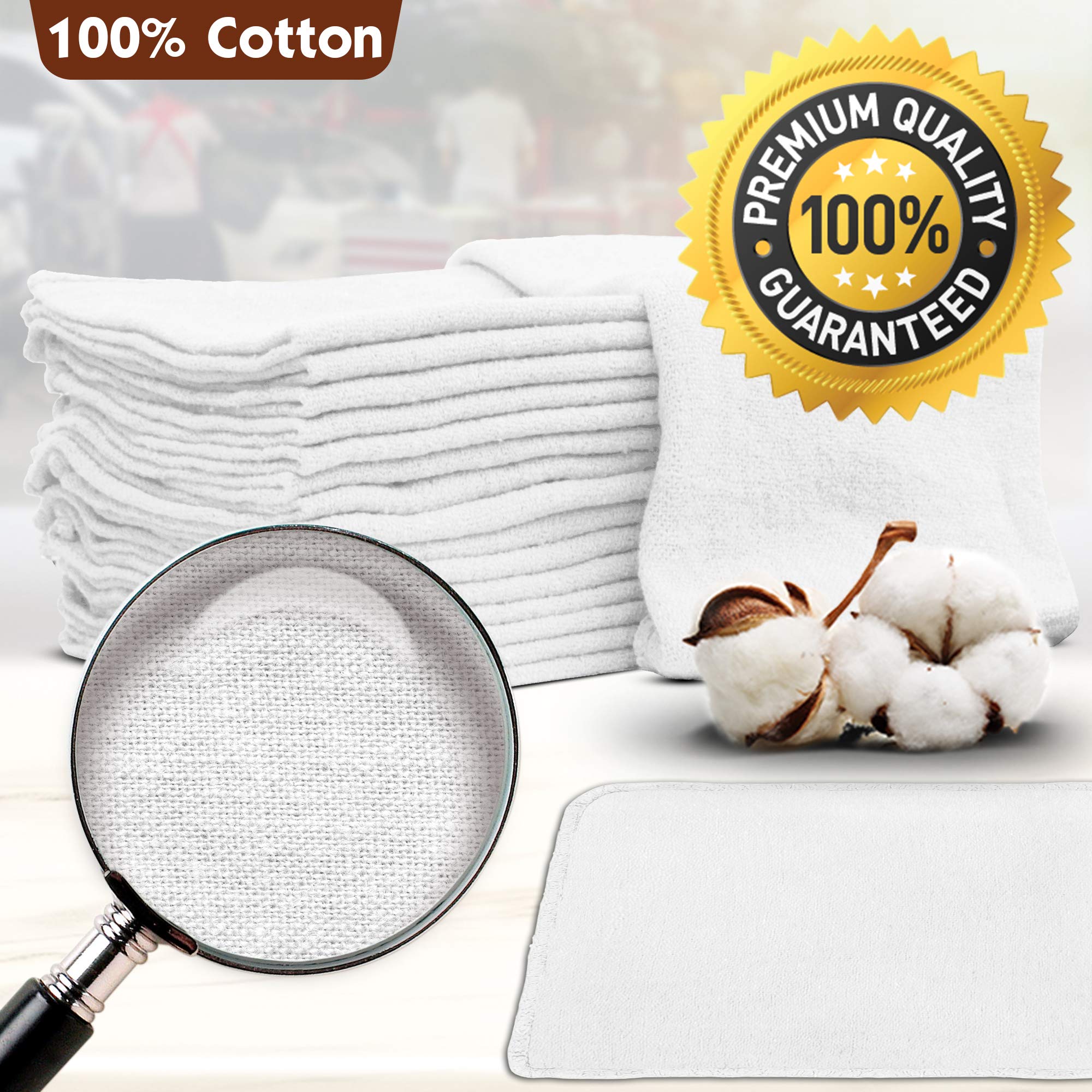 Nabob Wipers Auto Mechanic Shop Towels 100 Pack Shop Rags 100% Cotton Size 14''X14'' Commercial Grade  (100  Pack,  White)