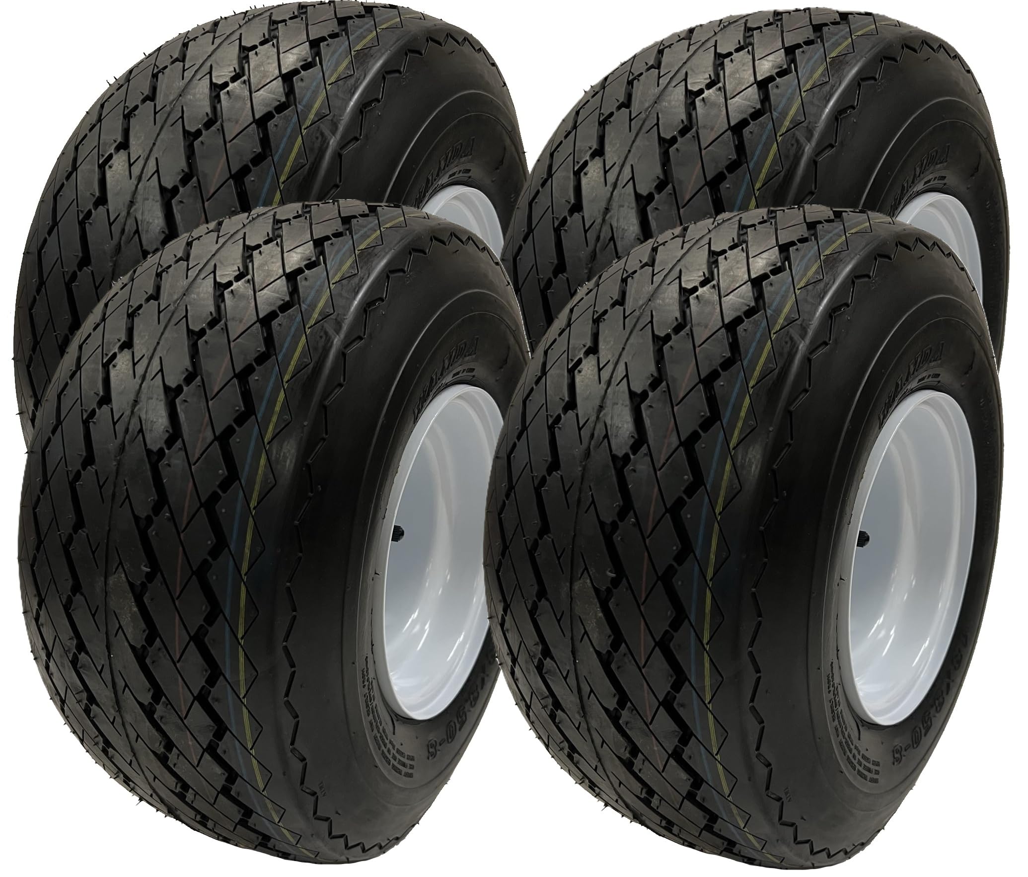 4-Pack 8'' 18X8.50-8 18/8.5-8 White Golf Cart Wheels Tires Fit Club Car, Cushman, Ez-Go, Yamaha - 2 Year Warranty