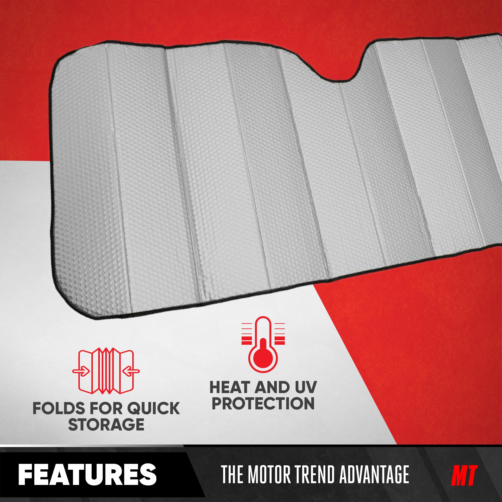 Motor Trend Gray Accordion Folding Car Windshield Sun Shade - Blackout Sun Visor for Car Windshield - Foldable Jumbo Sunshade an