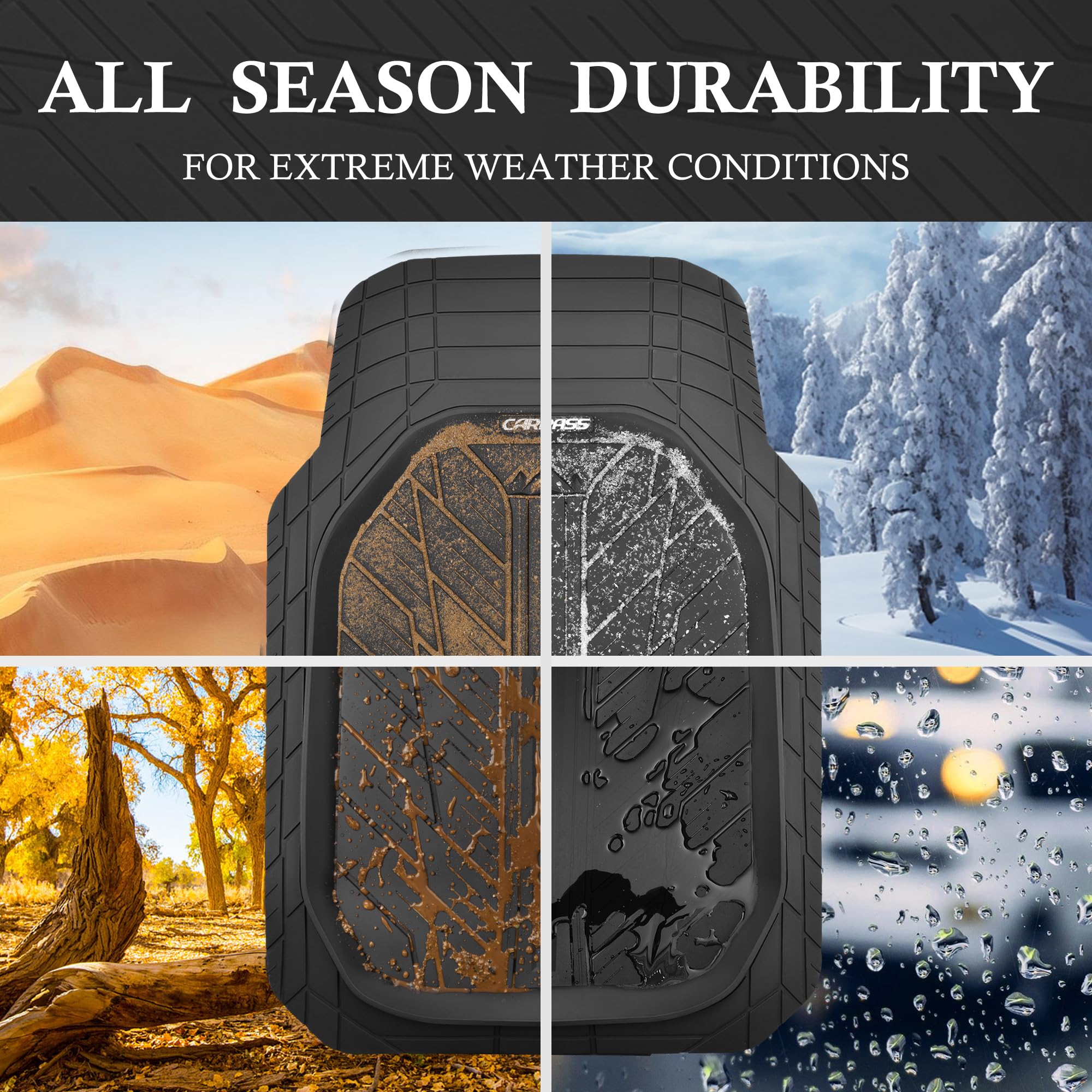 Car Pass Deepdish Heavy Duty Rubber Floor Mats 3-Piece, Universal Mxl Size Trim-To-Fit Automotive Floor Mats For Truck Van Suv,
