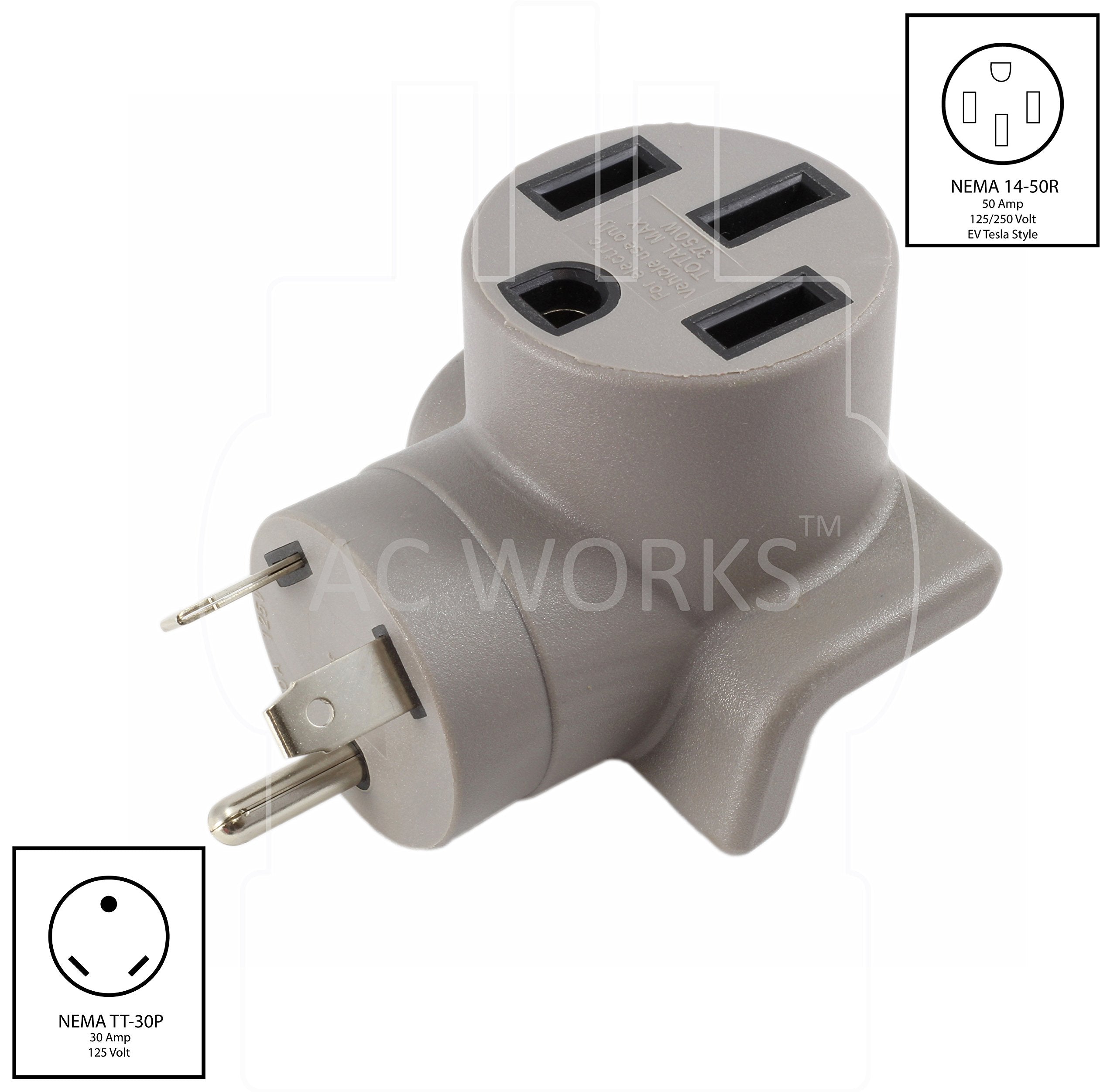 Ac Works Ev Charging Adapter For Tesla Use (Tt-30P Rv/Trailer 30A To Tesla)