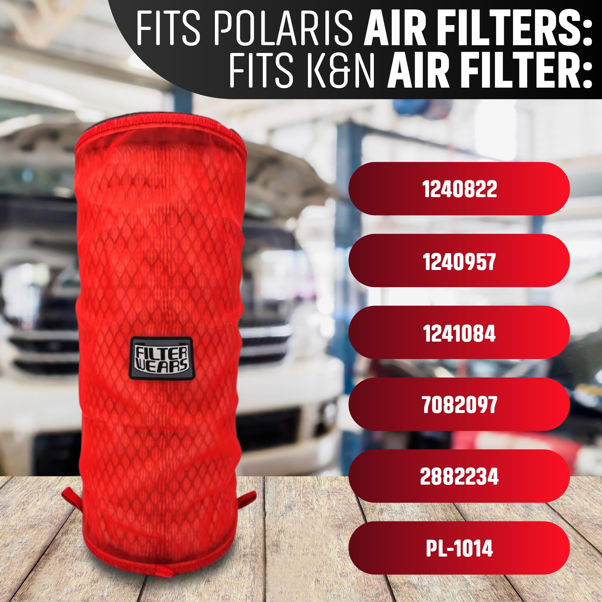 Filterwears Pre-Filter F134R For Polaris Rzr Xp 1000 Stock Air Filters 1240822 1240957 1241084 7082097, K&N Pl-1014; Red