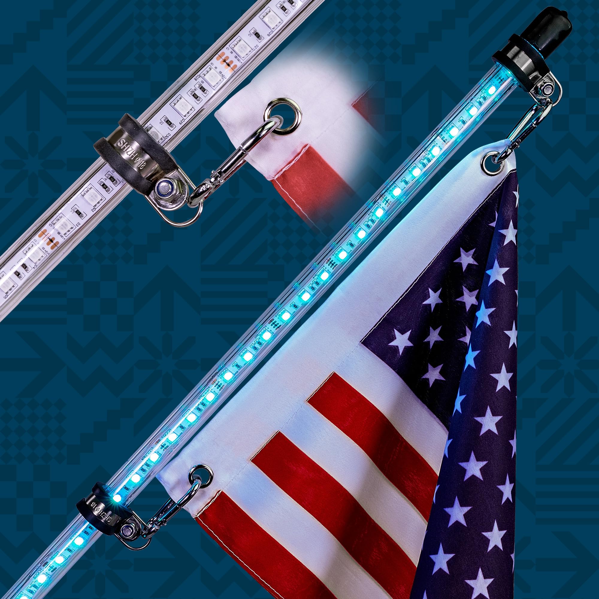 True Mods 2Pc 3Ft Rgb Led Whip Light For Utv Atv [Rf Wireless Remote] Usa Flag Waterproof Led Lighted Whip Cb Antenna Pole Stick