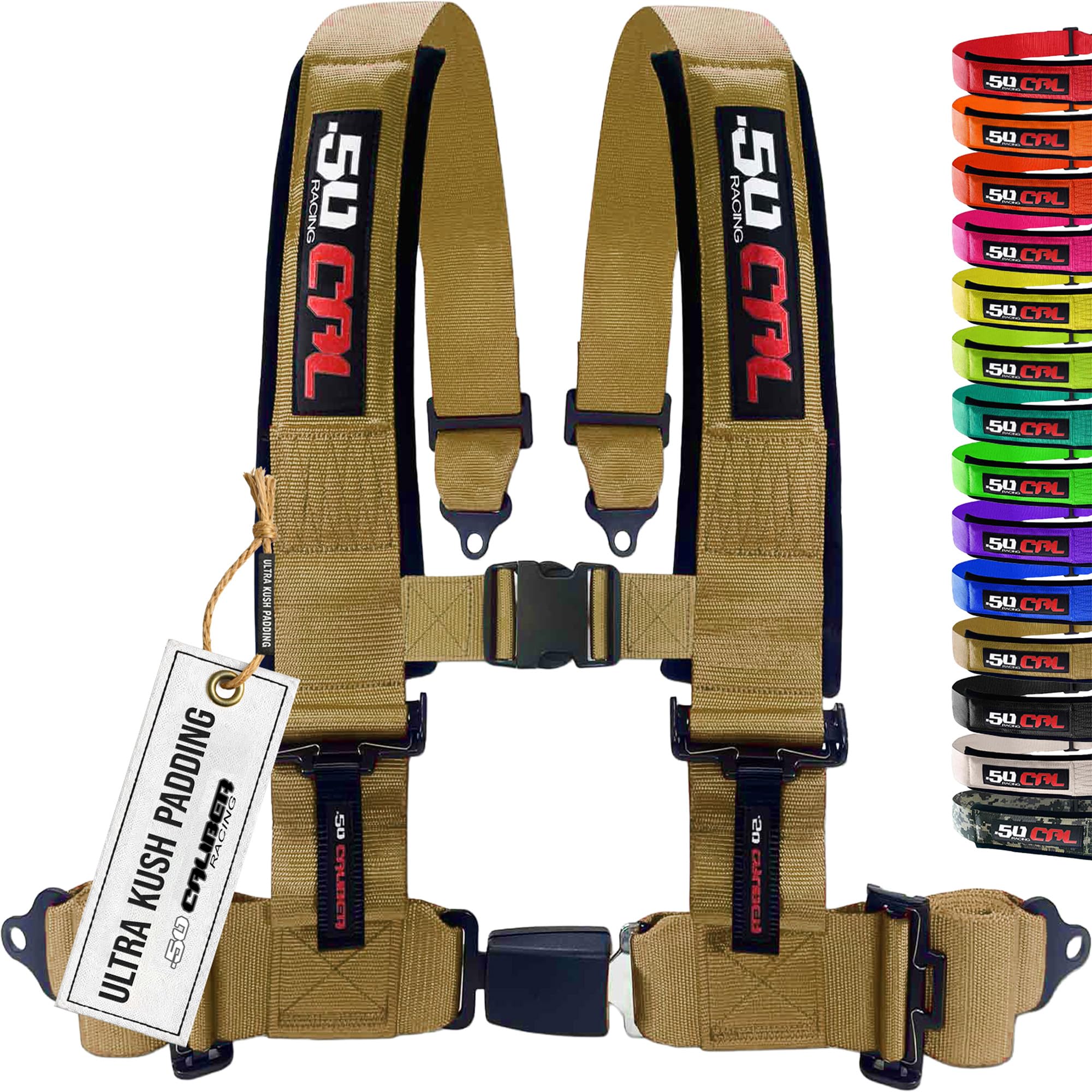 1pc 4 Point Harness for Bucket Seat Push Release 10 Color Harnesses Racing Harness 4 point Race Car UTV, RZR (Gold, 3in) [6061]