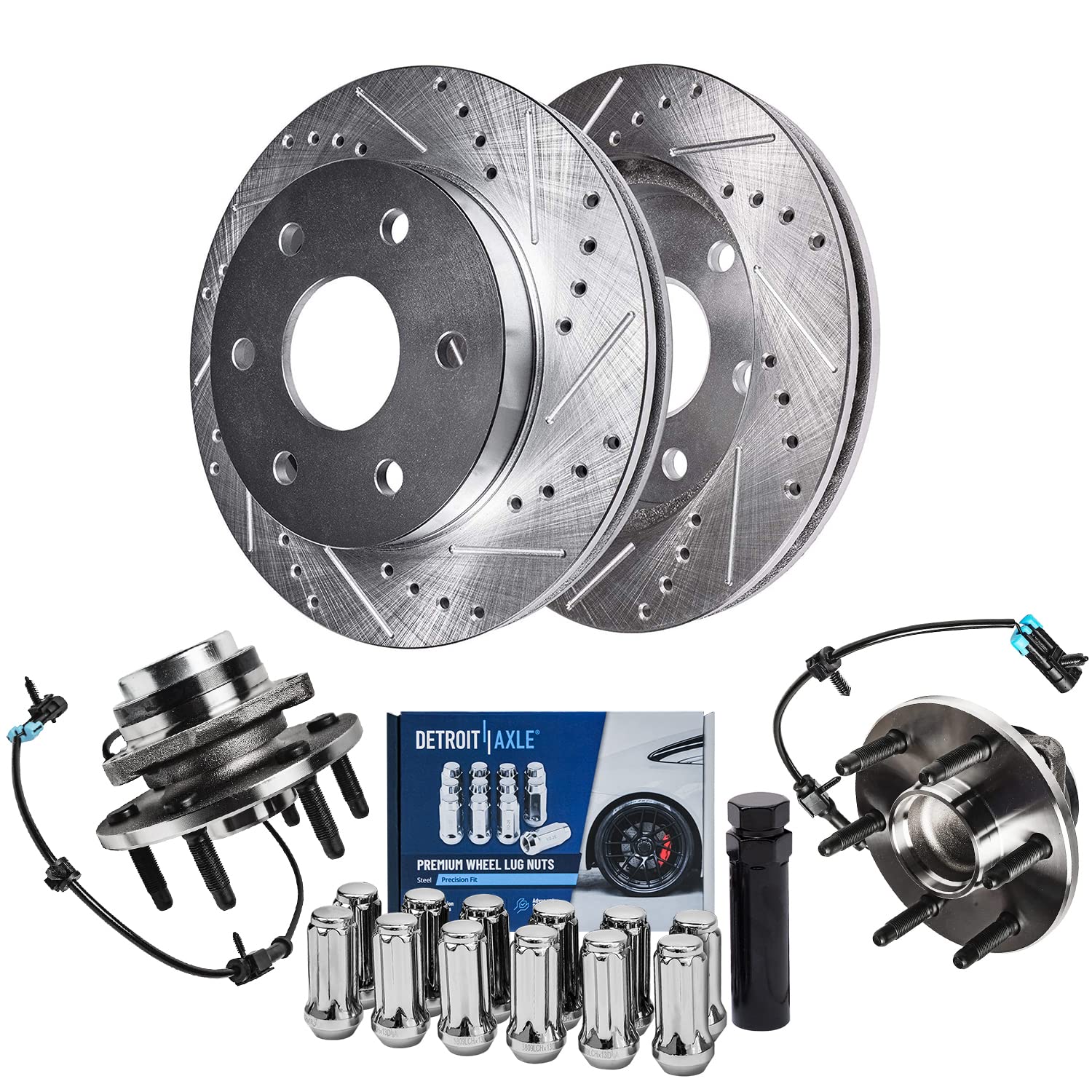 Detroit Axle - 2WD Front Brake Rotors Wheel Bearing Hubs Kit for Chevrolet GMC Express Savana 1500 2500 Tahoe Yukon Wheel Bearin