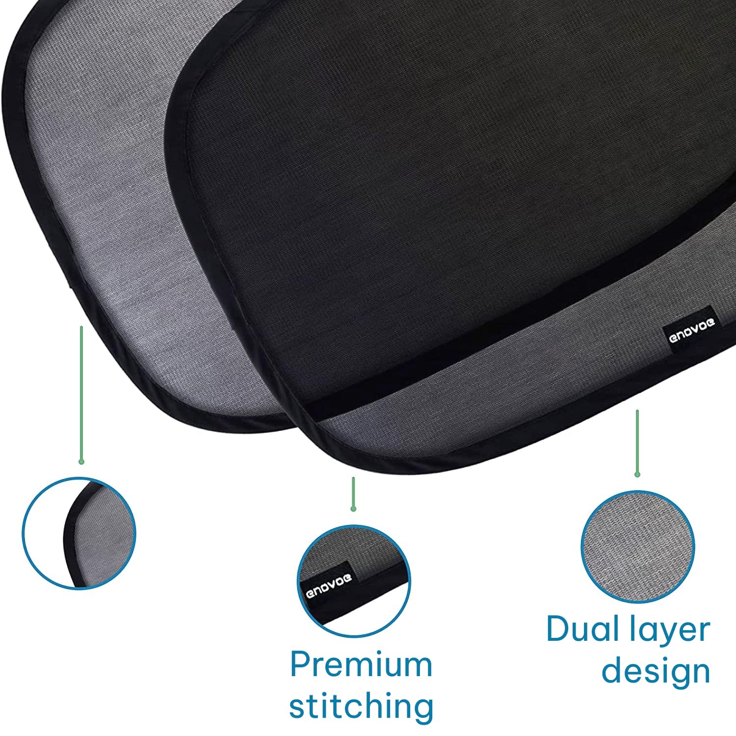 Enovoe Car Window Shades - UV Protection, Glare Shield, 21"x14", Black, 2 Pack, Fabric, Model ENOV-00001