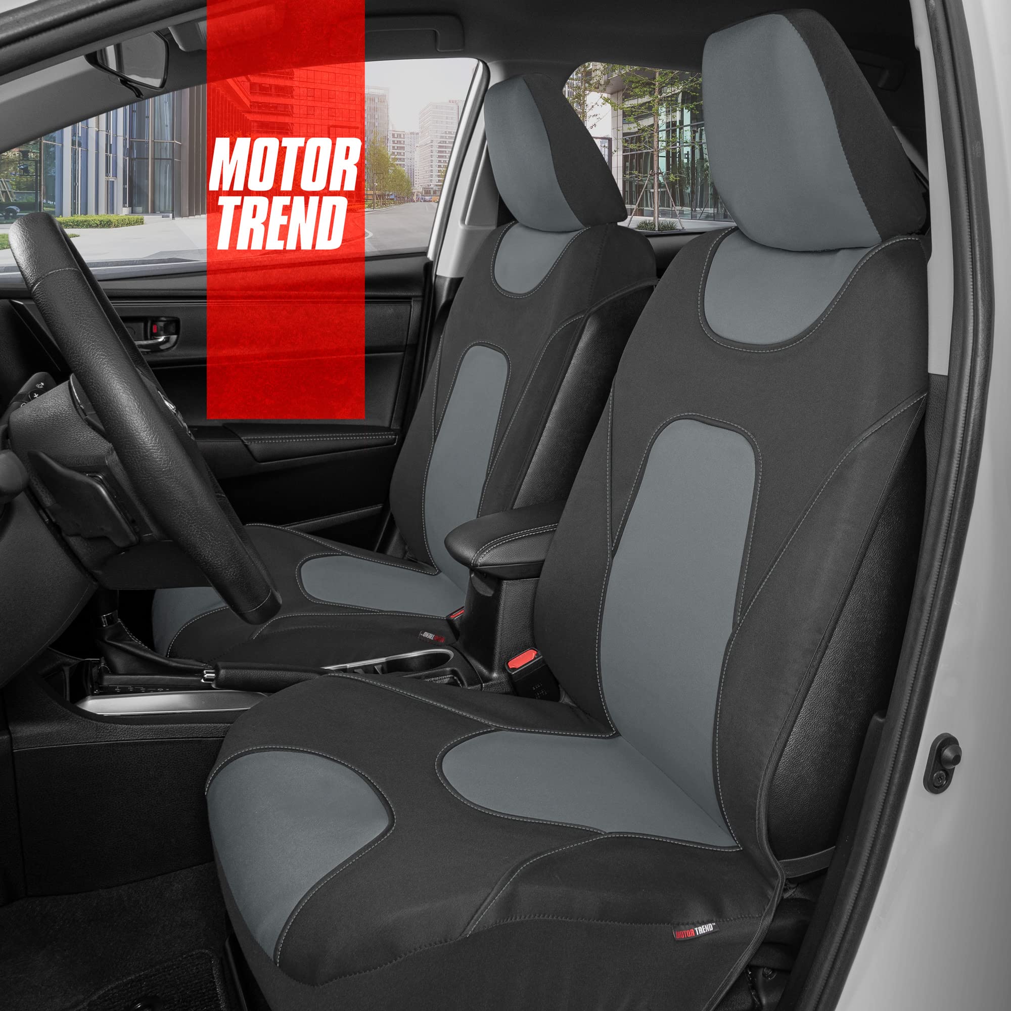 Motor Trend Aquashield Car Seat Covers For Front Seats, Gray - Two-Tone Waterproof Seat Covers For Cars, Neoprene Front Seat Cov
