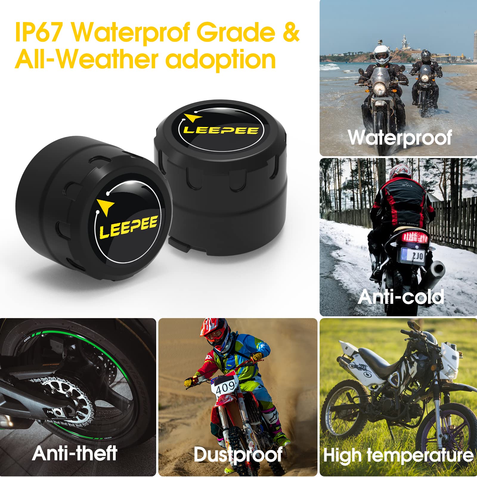 Leepee Motorcycle Tire Pressure Monitoring System, Tire Pressure And Temperature Alarm, Wireless Motorcycle Tpms With 2 External