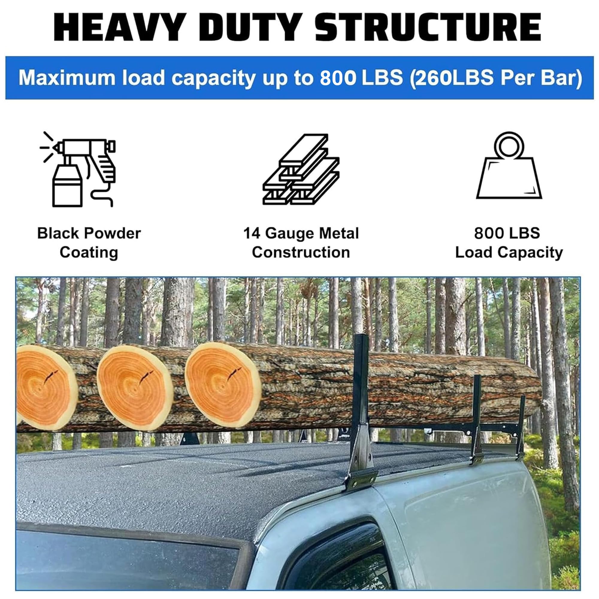 ECOTRIC 3 Bar Roof Ladder Racks, 59" Alloy Steel, Black, Compatible with 1996-Up Chevy Express, 800 LBS Capacity