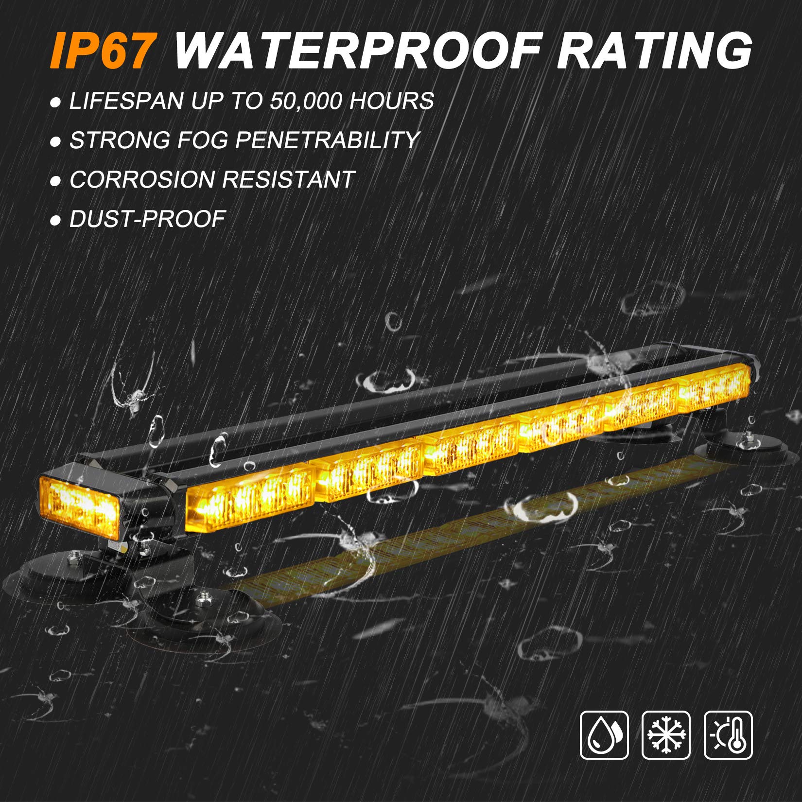 ASPL 29.5" Amber LED Strobe Light Bar - High Intensity Emergency Warning Light with Magnetic Base for Vehicles and Construction
